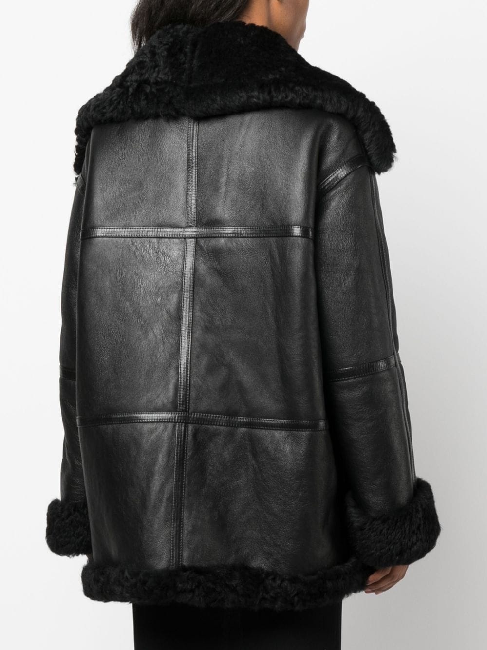 panelled zip-up leather jacket - 4