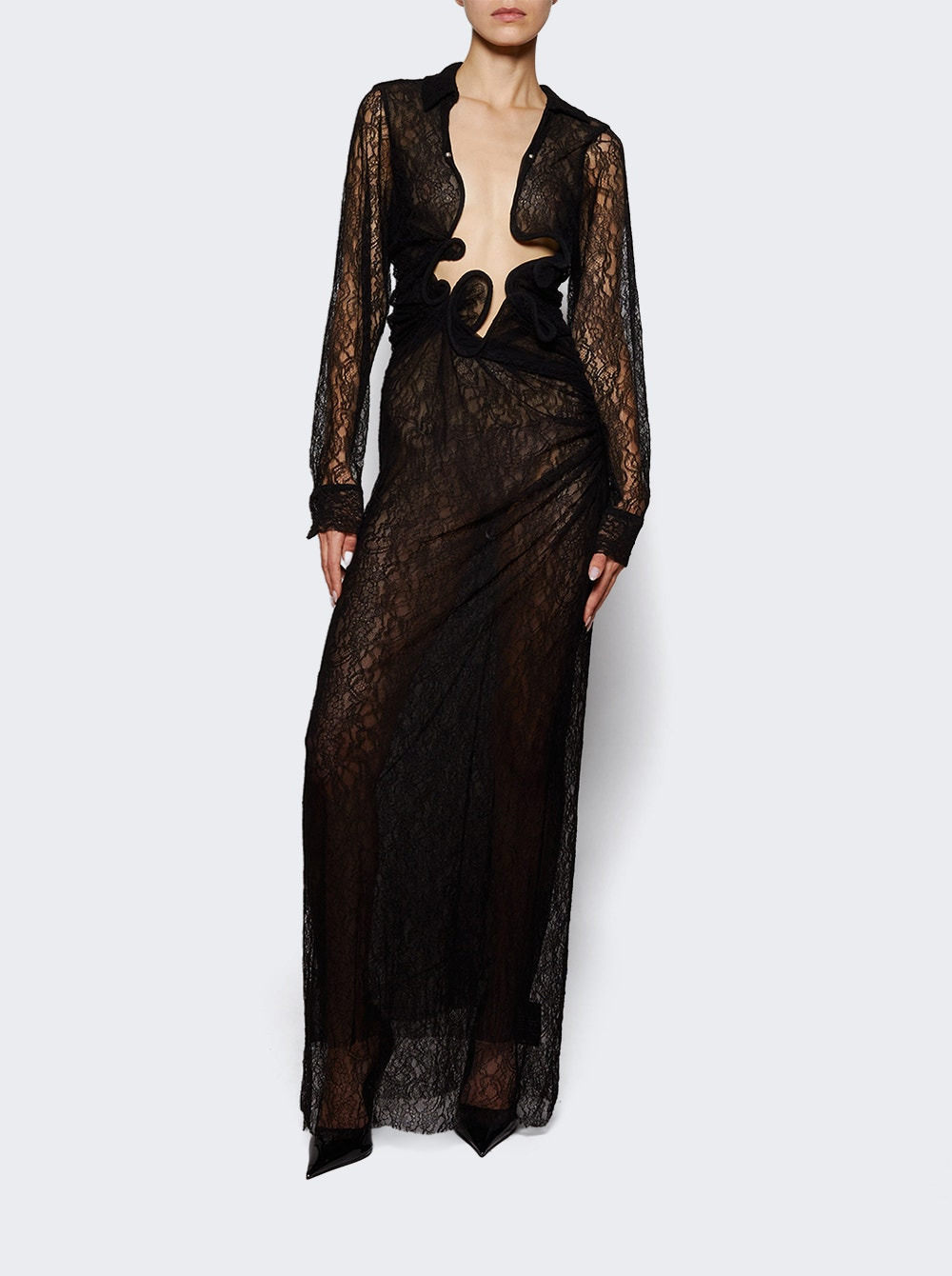 Sheer Lace Venus Plunge Dress Black - 2