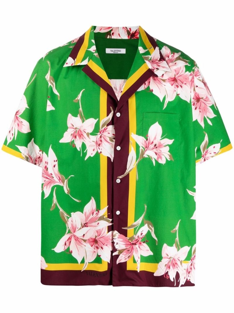 lily print short-sleeve bowling shirt - 1