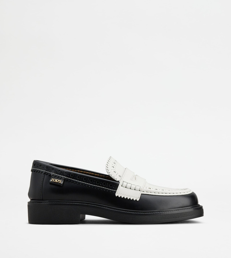 LOAFERS IN LEATHER - BLACK, WHITE 1