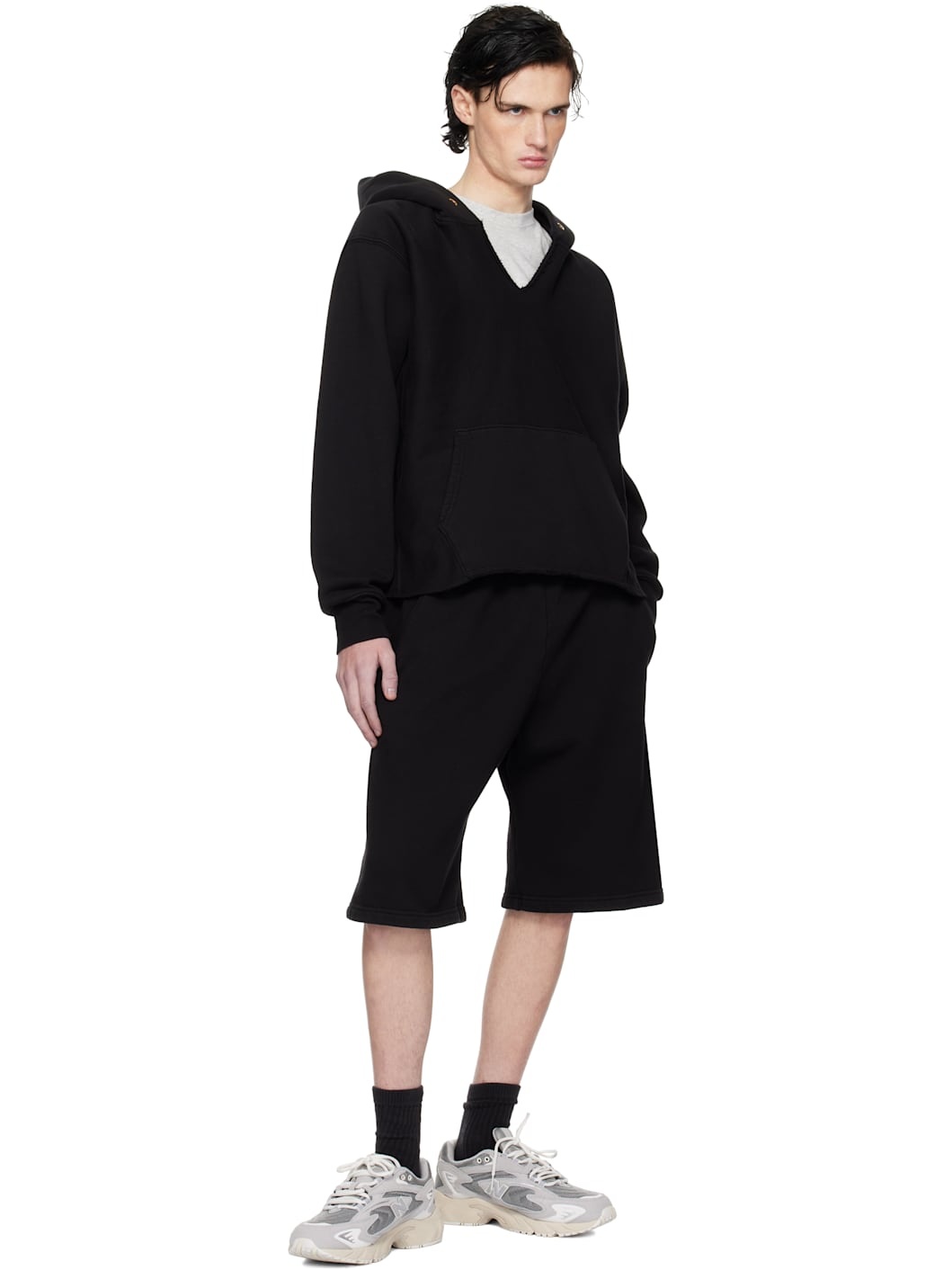 Black Heavyweight Raw Cropped Hoodie - 4