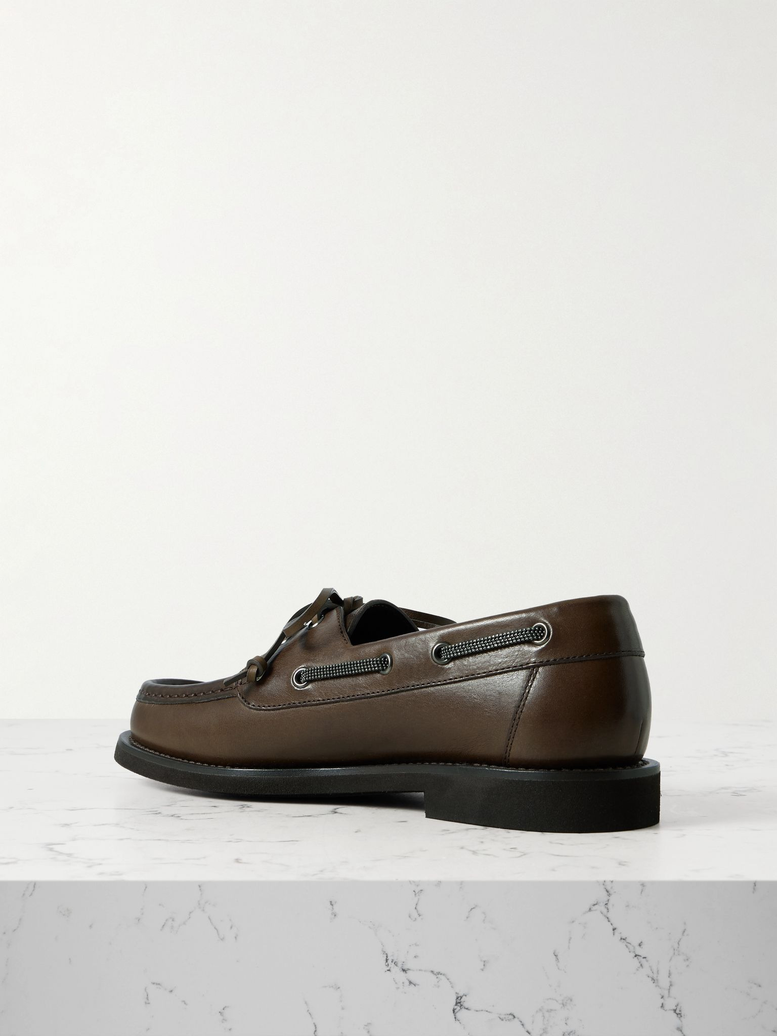 Embellished leather boat shoes Dark brown - 3