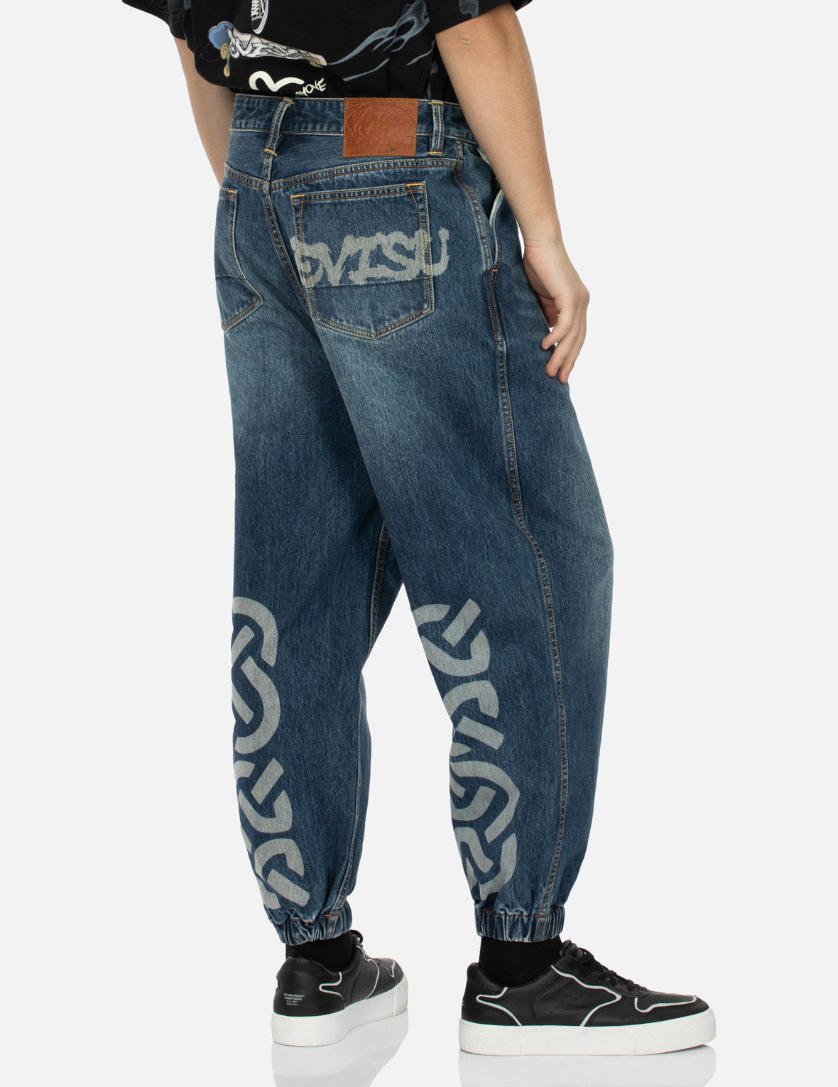WHEEL OF WISDOM PRINT WIDE LEG DENIM JOGGERS - 7