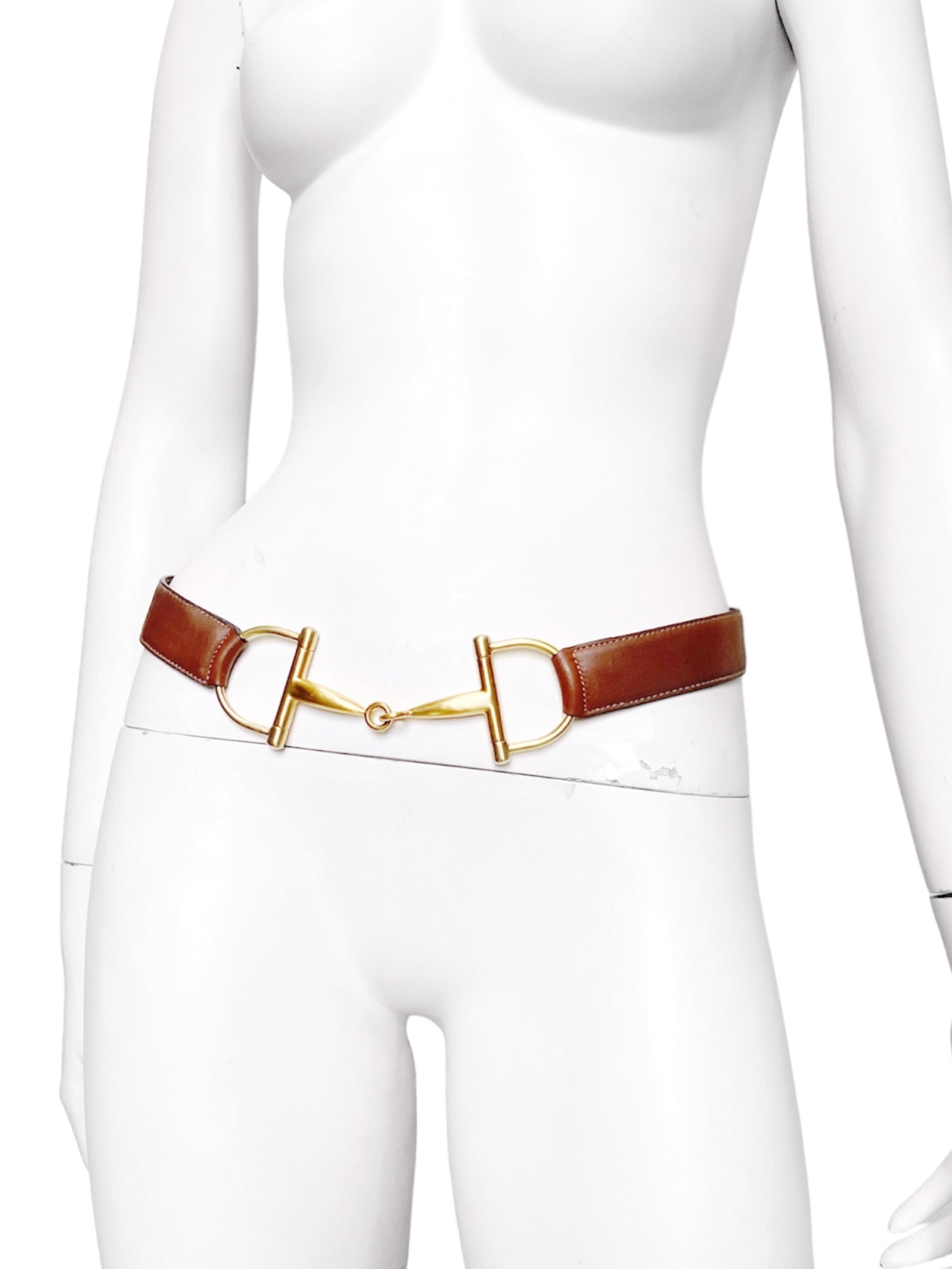 Gucci Fall 1995 Tom Ford Gold Horsebit Brown Leather Belt 30 - 5