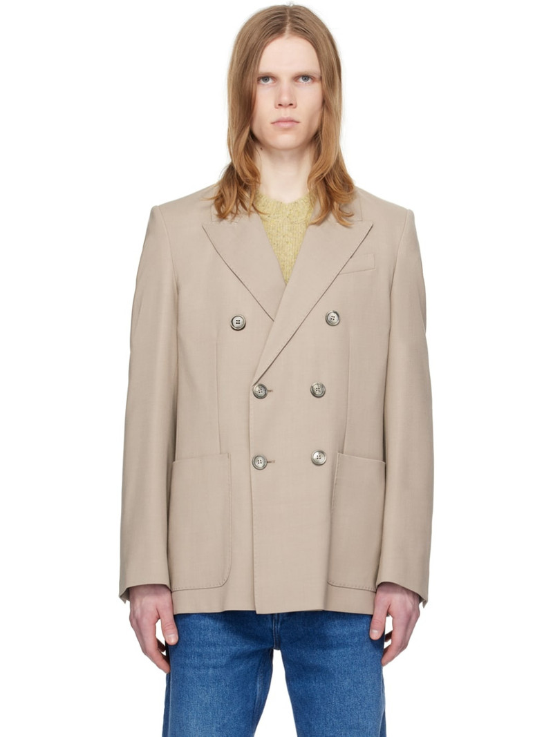 Taupe Double-Breasted Blazer - 1