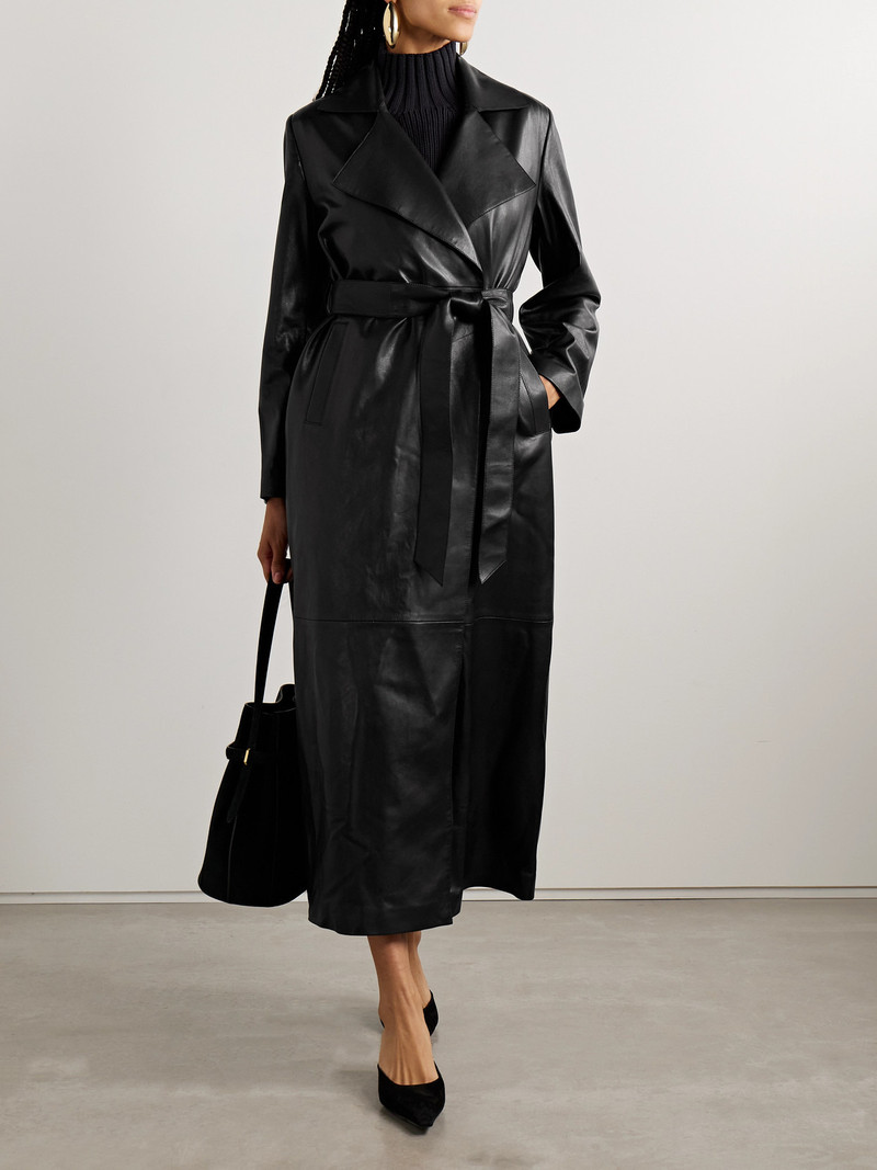 NOUR HAMMOUR Kasha Belted Leather Trench Coat outlook