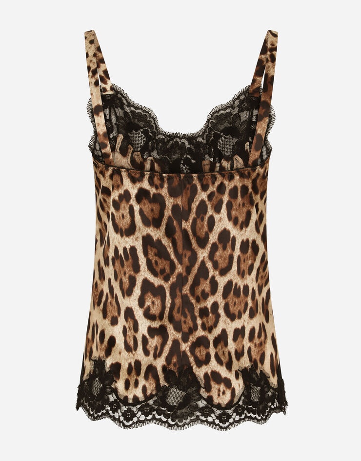 Leopard-print satin lingerie-style top with lace detailing - 3