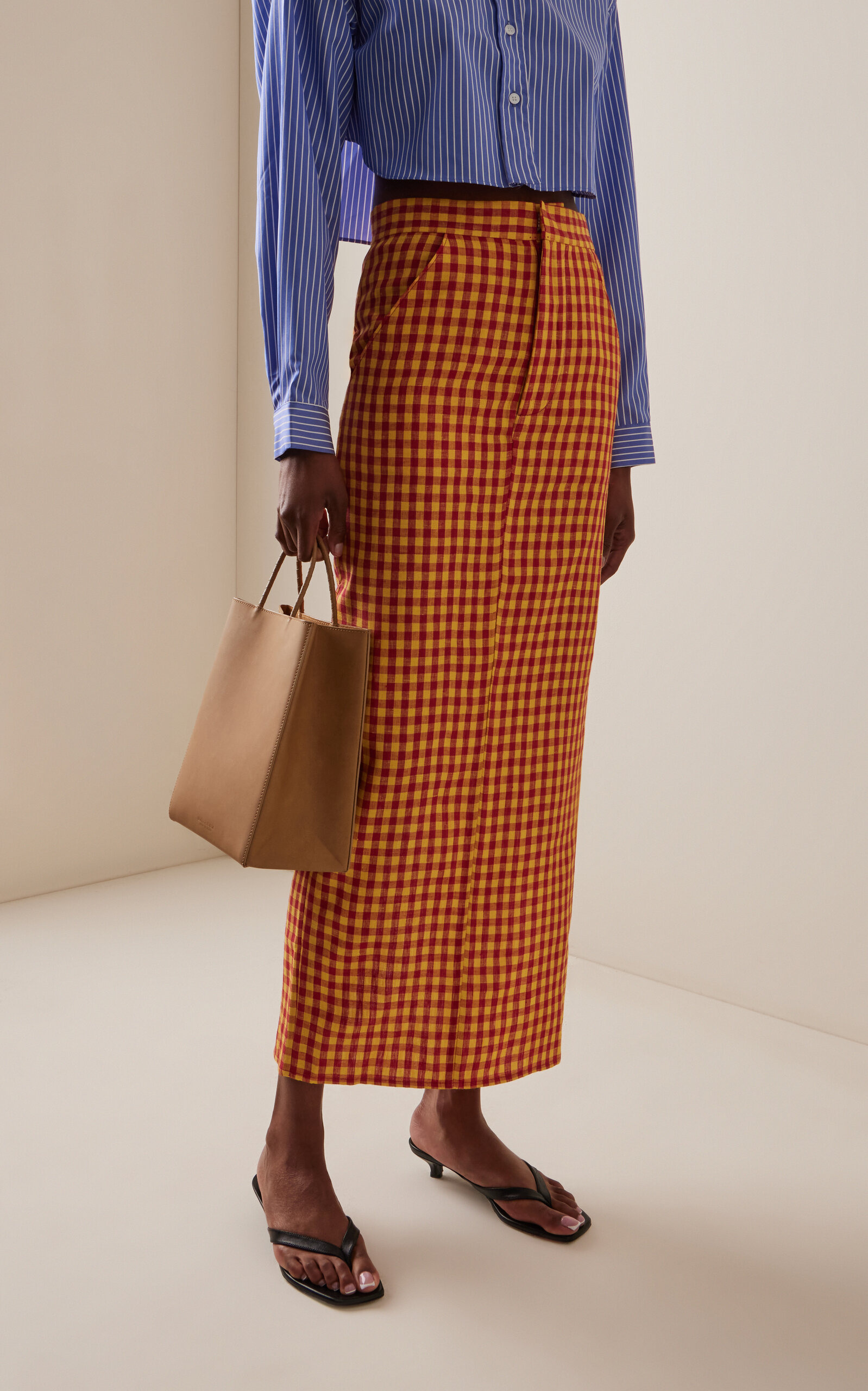 Ludivine Checked Vichy Maxi Skirt orange - 3