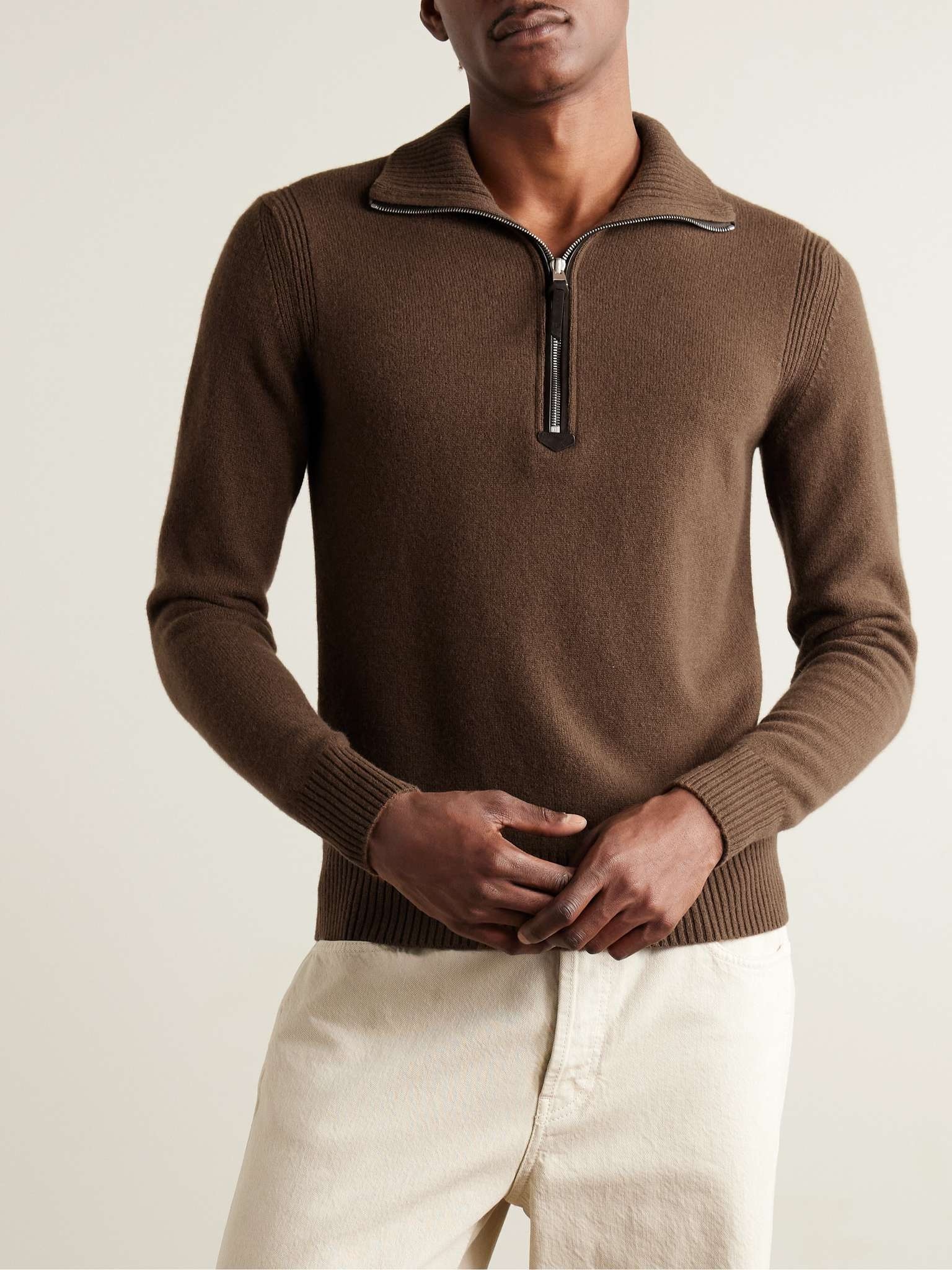 Suede-Trimmed Wool-Blend Half-Zip Sweater - 3