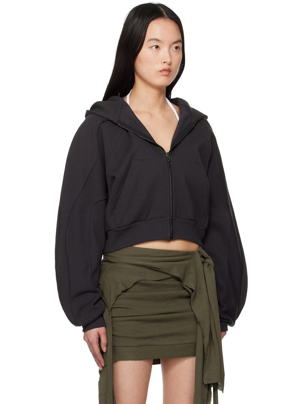 Black Multiline Zip Hoodie - 2