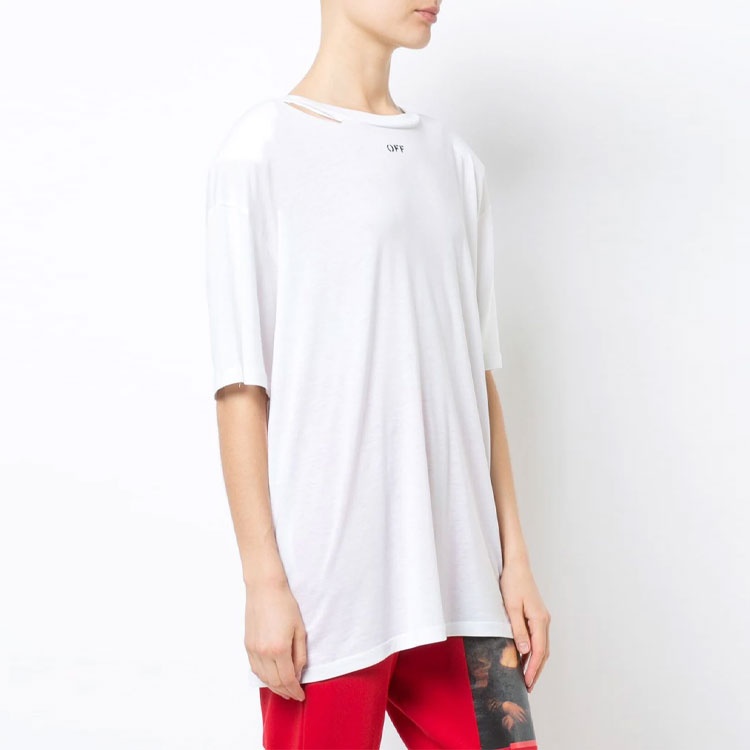 (WMNS) Off-White Printed Back Slit Crewneck Oversized T-shirt White OWAA035R184040060140 - 2