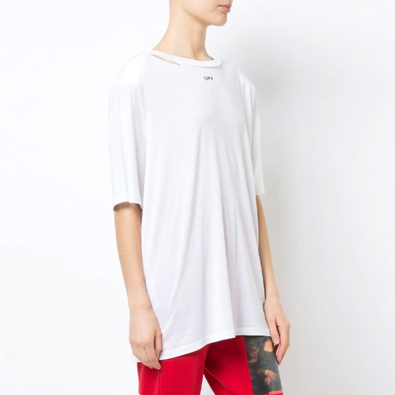Off-White (WMNS) Off-White Printed Back Slit Crewneck Oversized T-shirt White OWAA035R184040060140 outlook