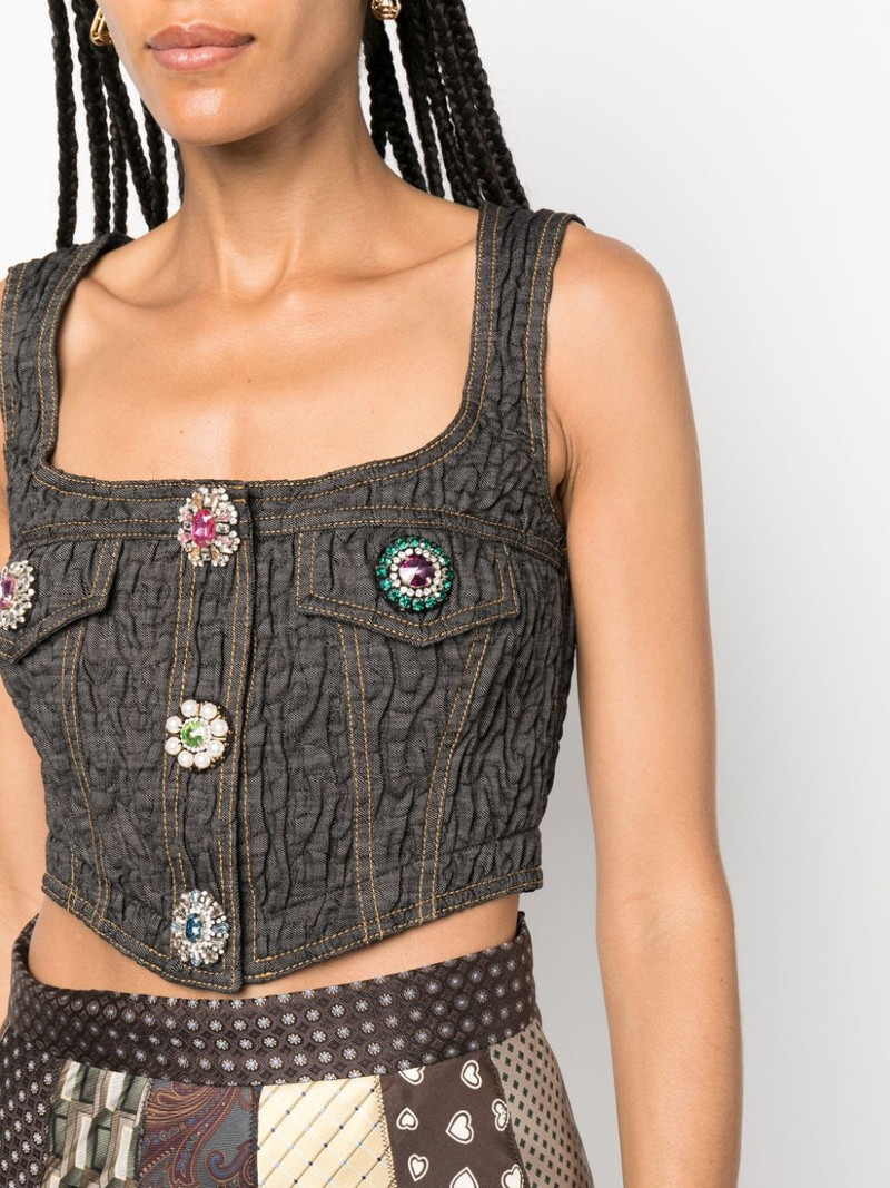 brooch-embellished denim bustier 5