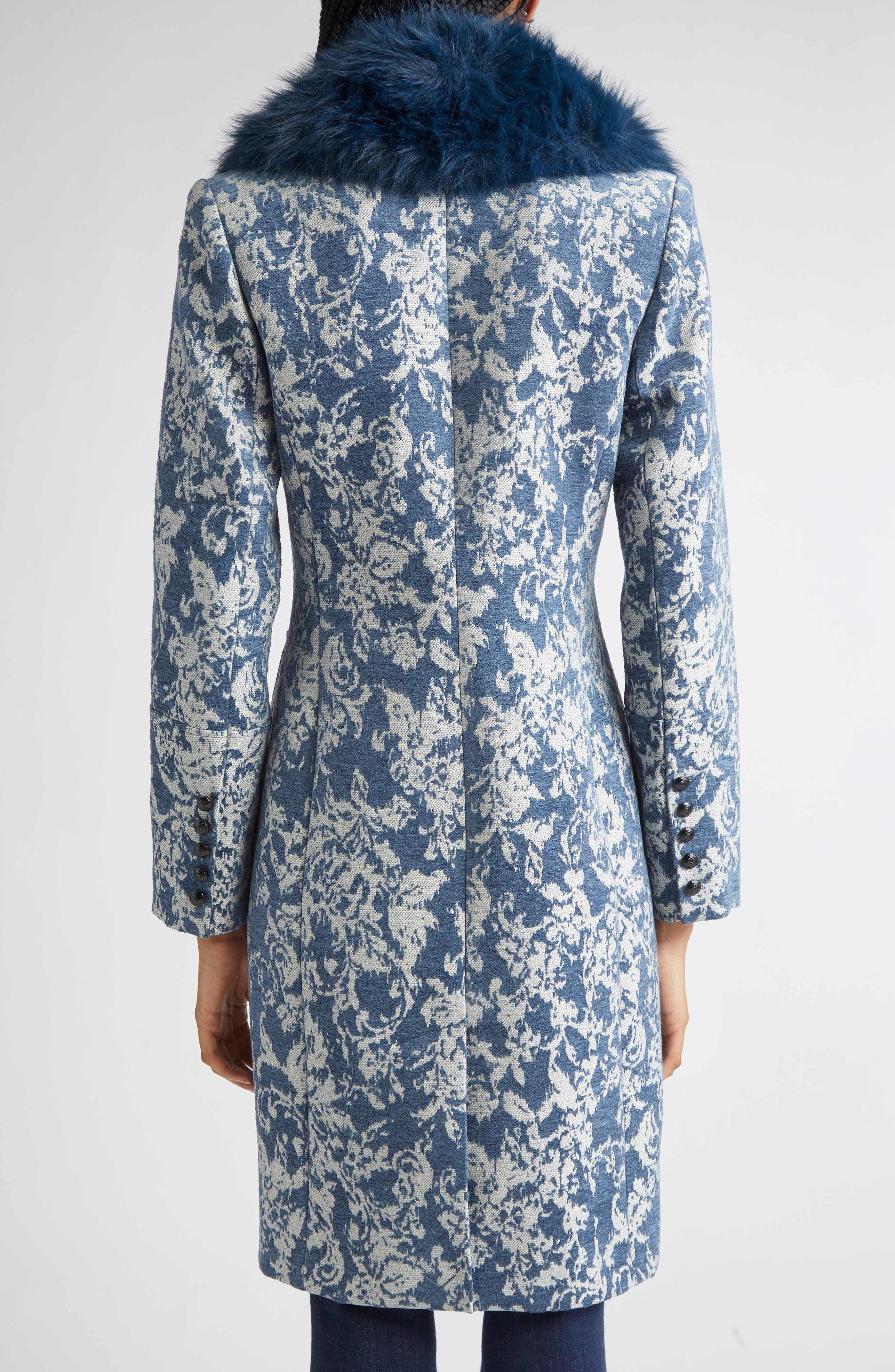 L'AGENCE Laney Metallic Faux Fur Collar Coat in Dark Blue Stone Jacquard at Nordstrom - 3
