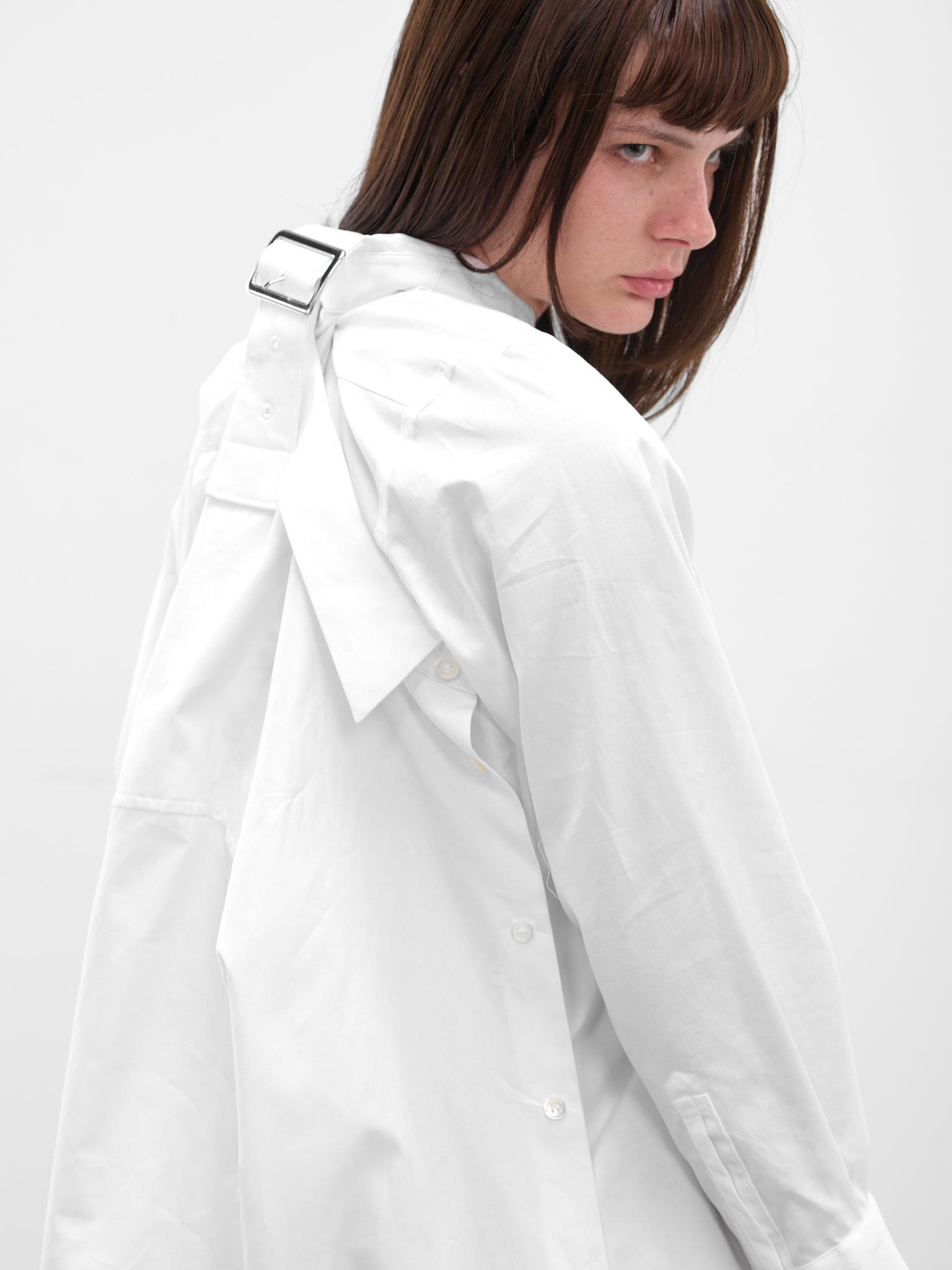 White Double Layer Button-Up Shirt - 5
