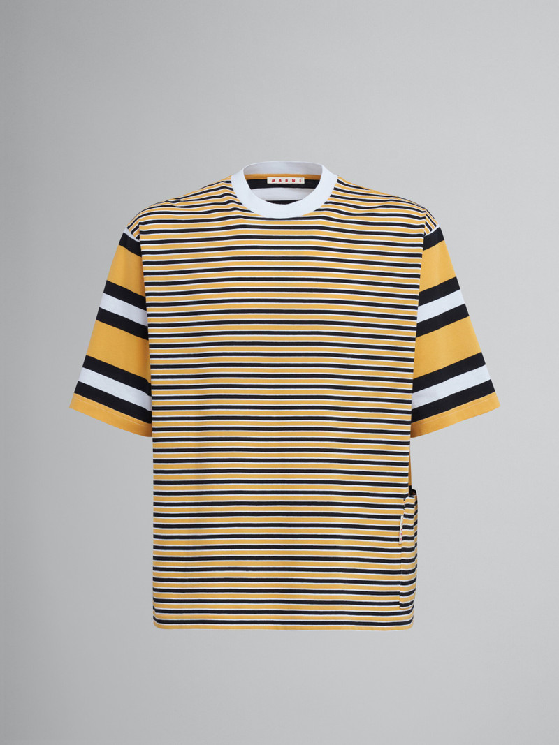YELLOW STRIPED COTTON JERSEY CREWNECK T-SHIRT 1