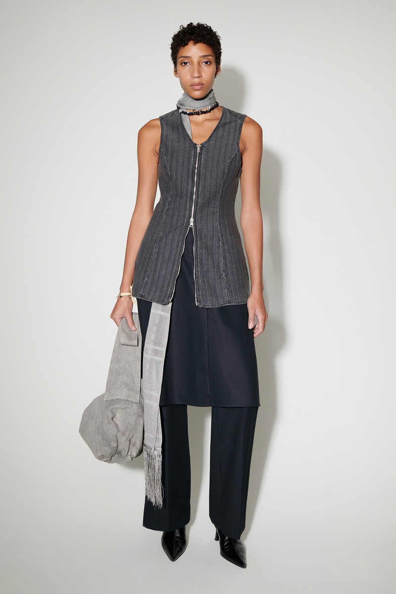 Our Legacy Biker Zip Vest Washed Grey Torino Stripe outlook