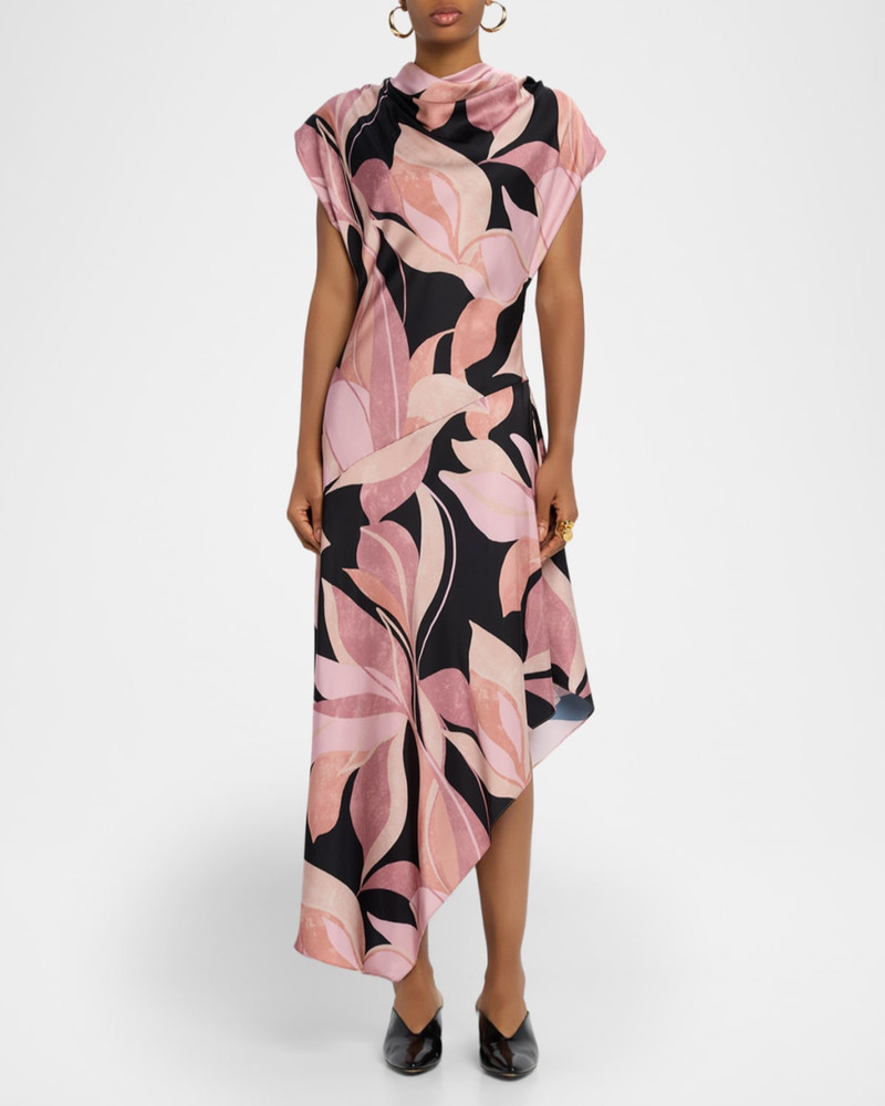 MISA Sally Asymmetric Satin Midi Dress outlook