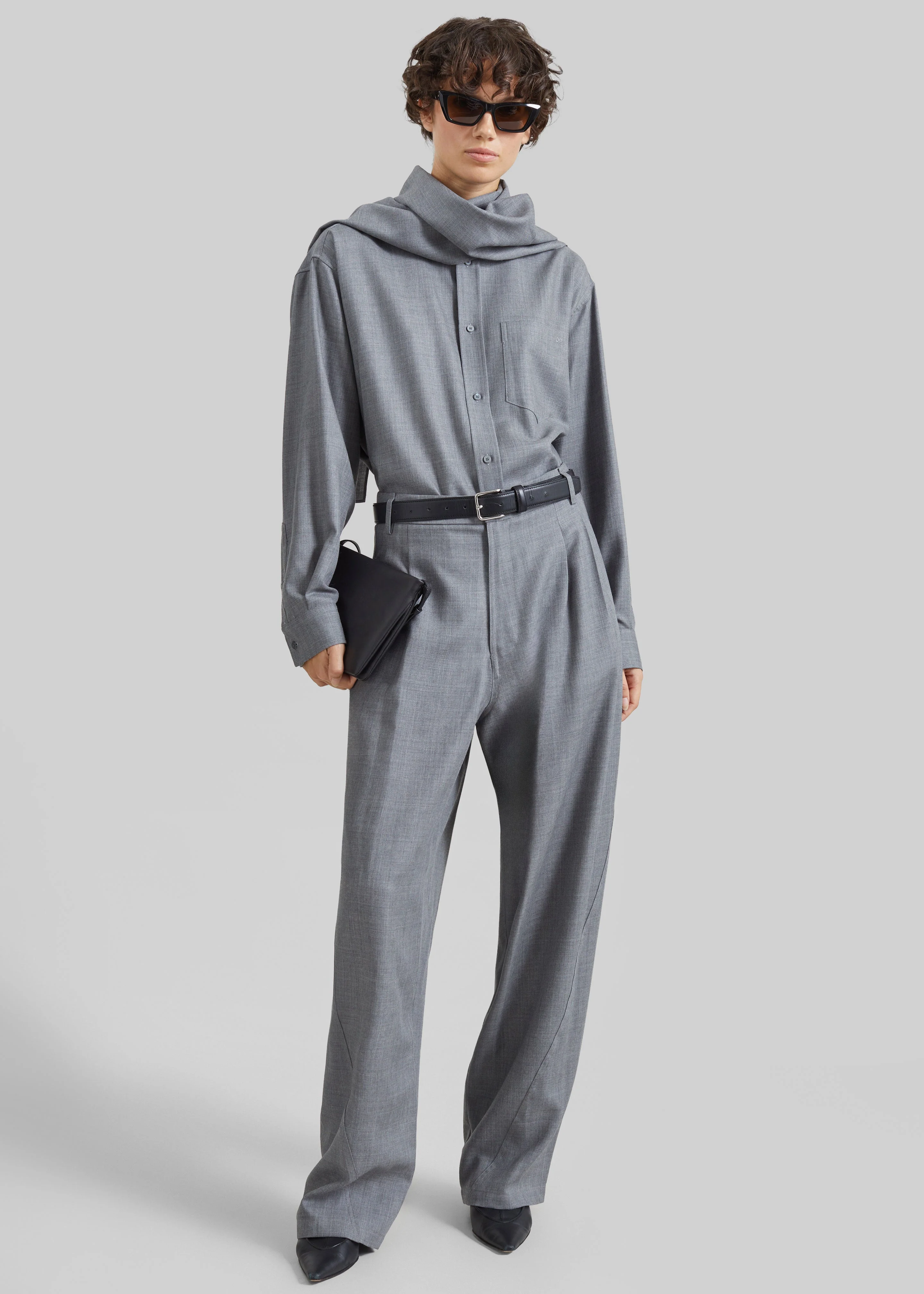 Darkpark Phebe Wool Wide Leg Pants - Grey - 1