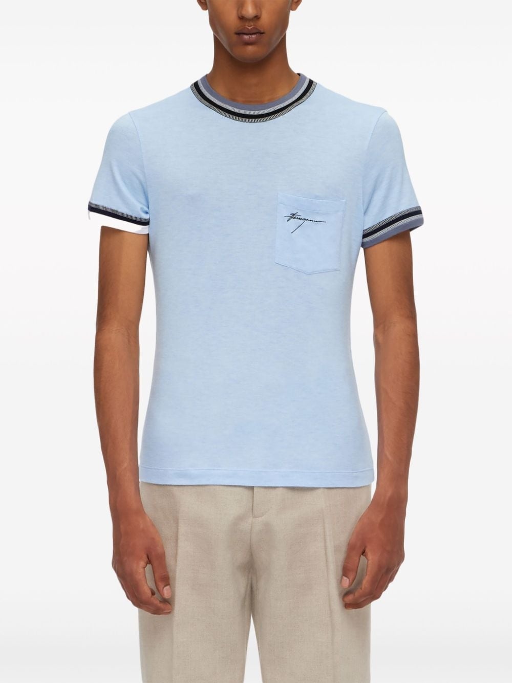 stripe-tipping jersey T-shirt - 3