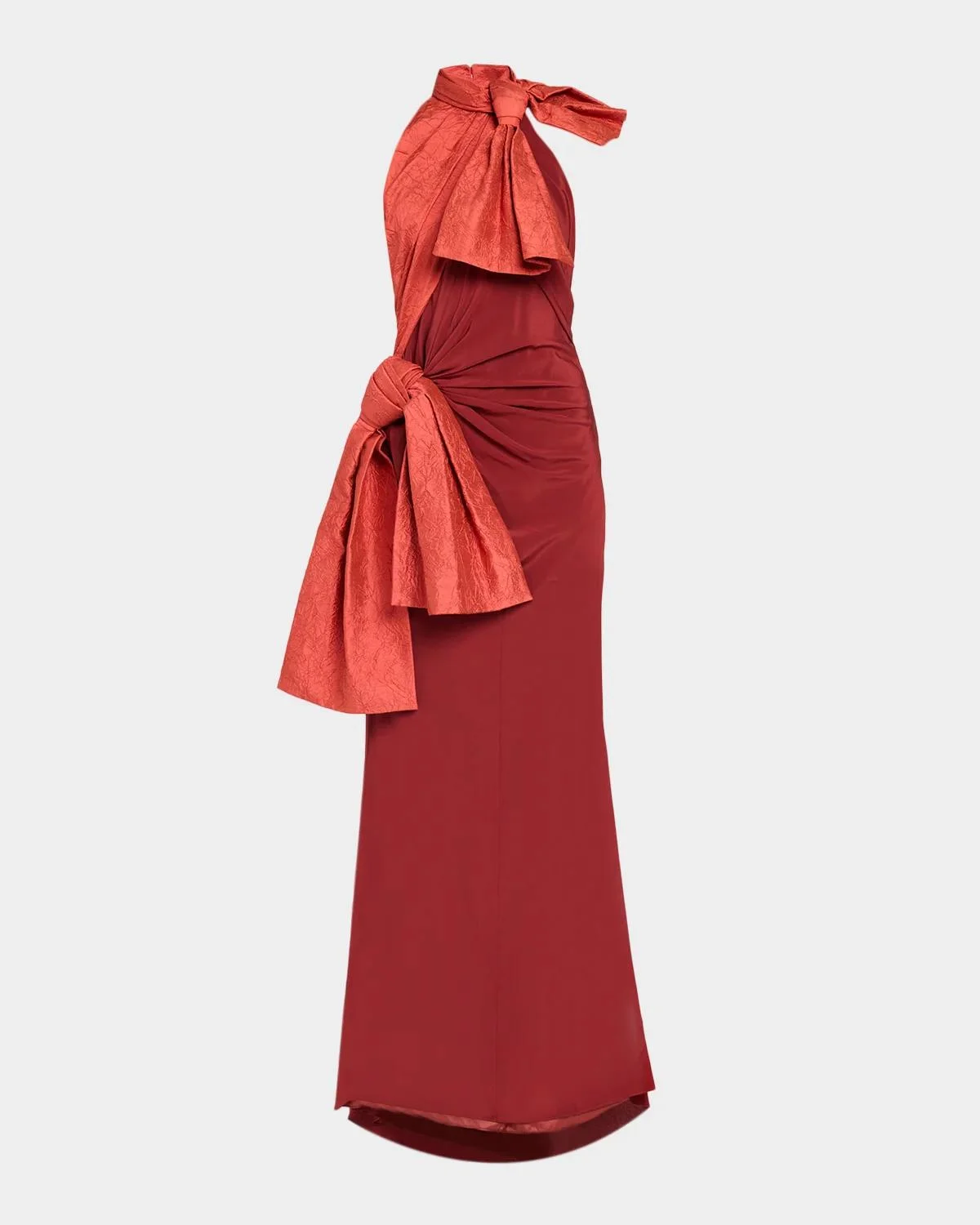 Silk Crepe De Chine Double-Bow Taffeta Halter Gown - 1