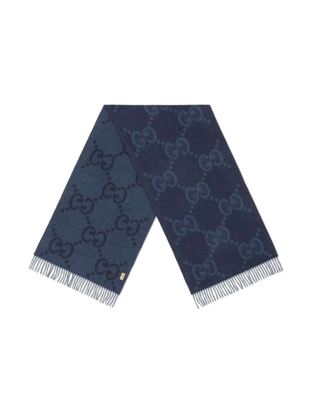 GG-jacquard fringed cashmere scarf - 2