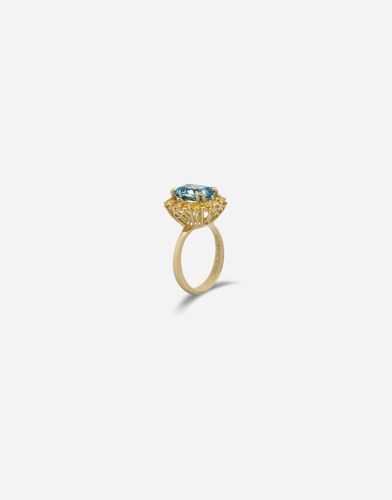 Heritage ring in yellow gold, acquamarine and yellow sapphires - 2