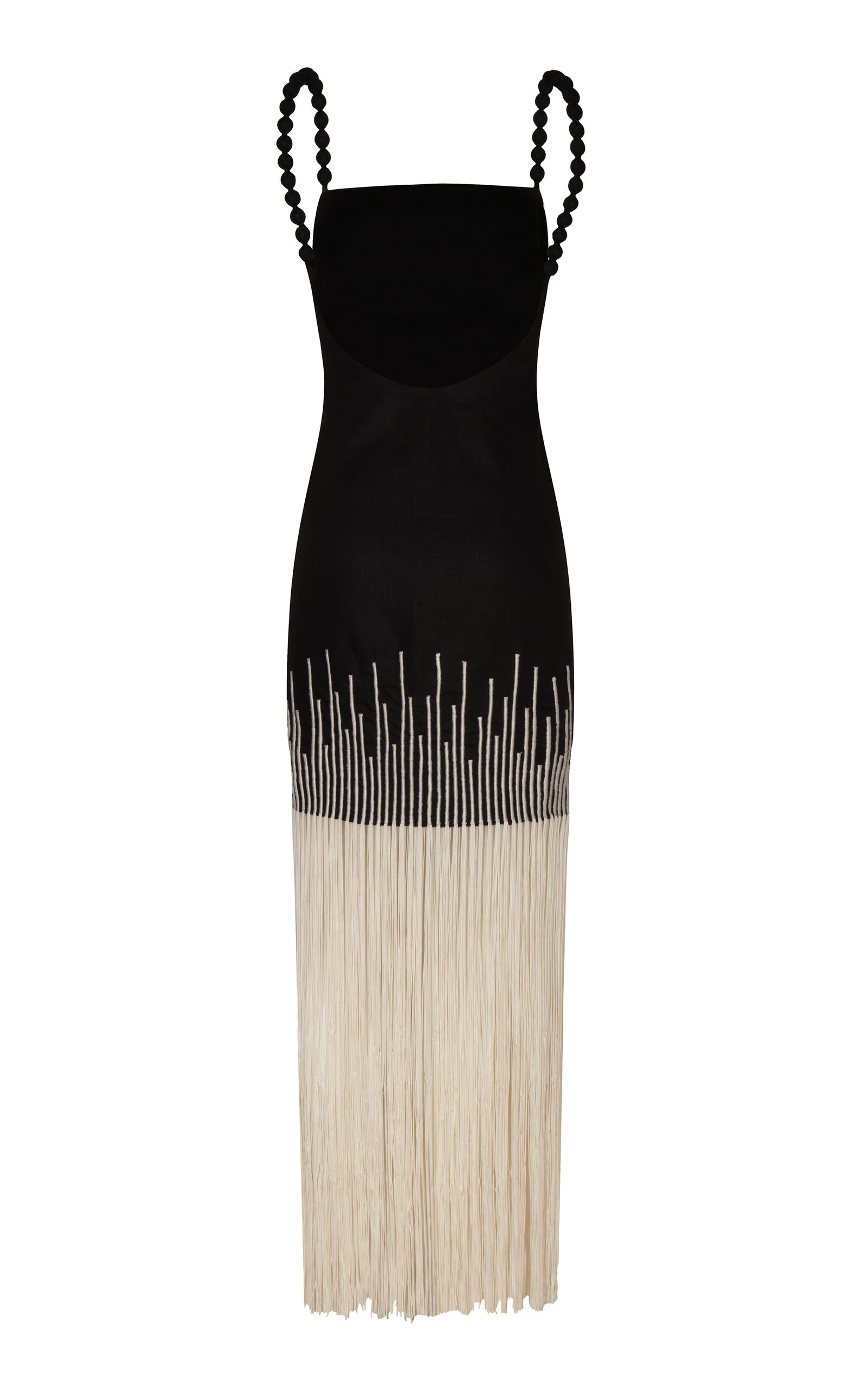 Silencios Embroidered Fringed Maxi Dress black/white - 5