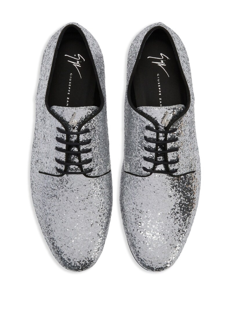 metallic-effect lace-up leather loafers - 4