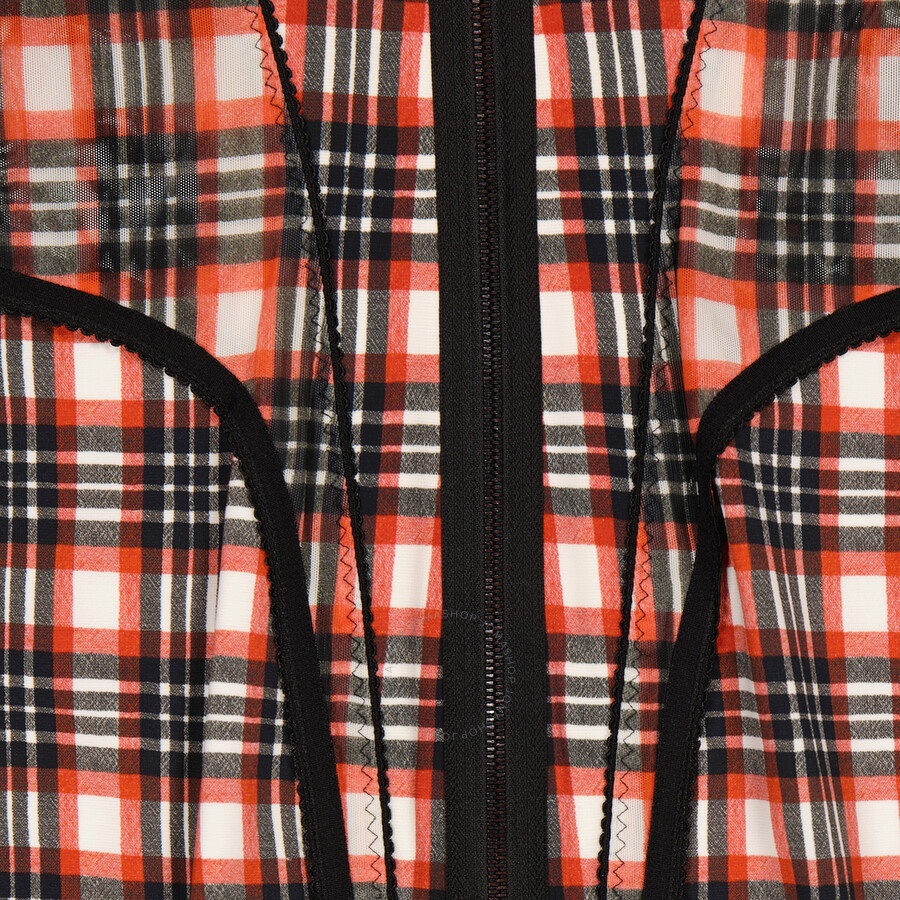 Burberry Ladies Bright Red Check Check Stretch Jersey Sleeveless Corset Dress - 7