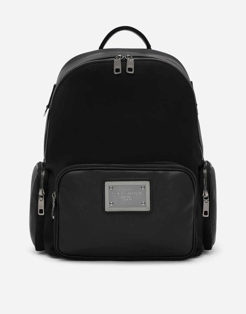 Grainy calfskin and nylon backpack 1
