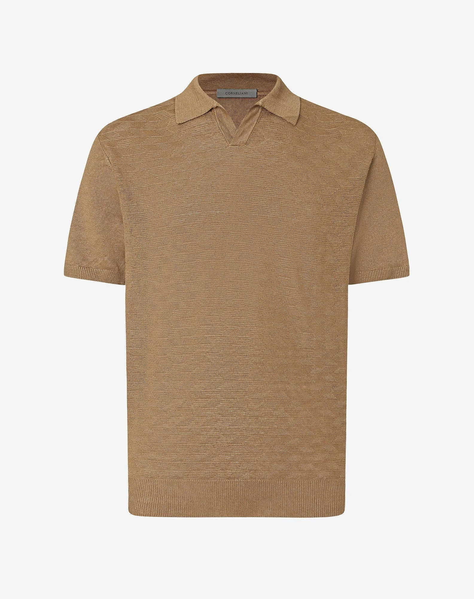Dark beige buttonless linen polo shirt - 1