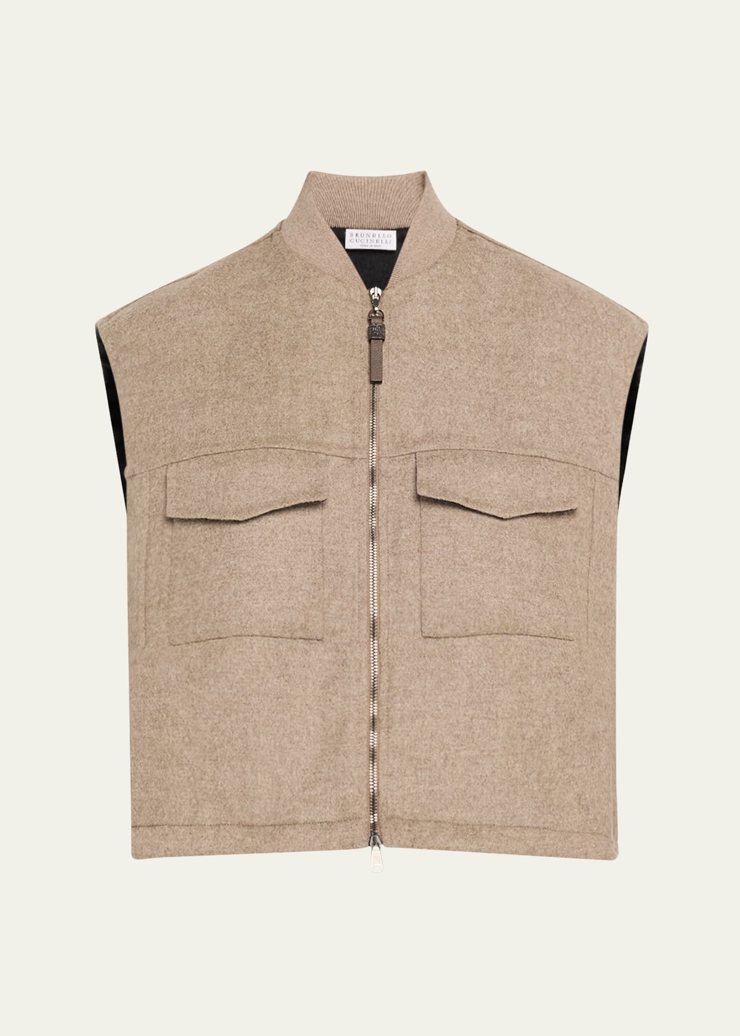 Zip-Up Fluid Double Face Wool Vest - 1