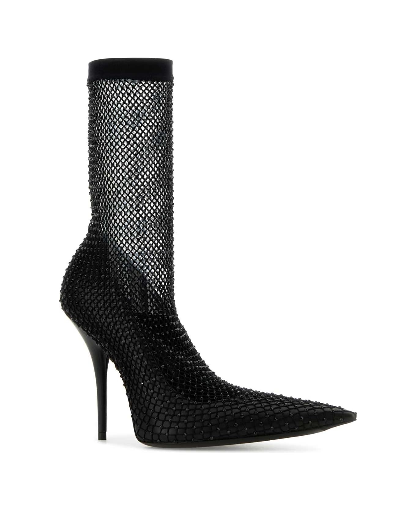 Black Nappa Leather And Mesh Avenue Ankle Boots - 2