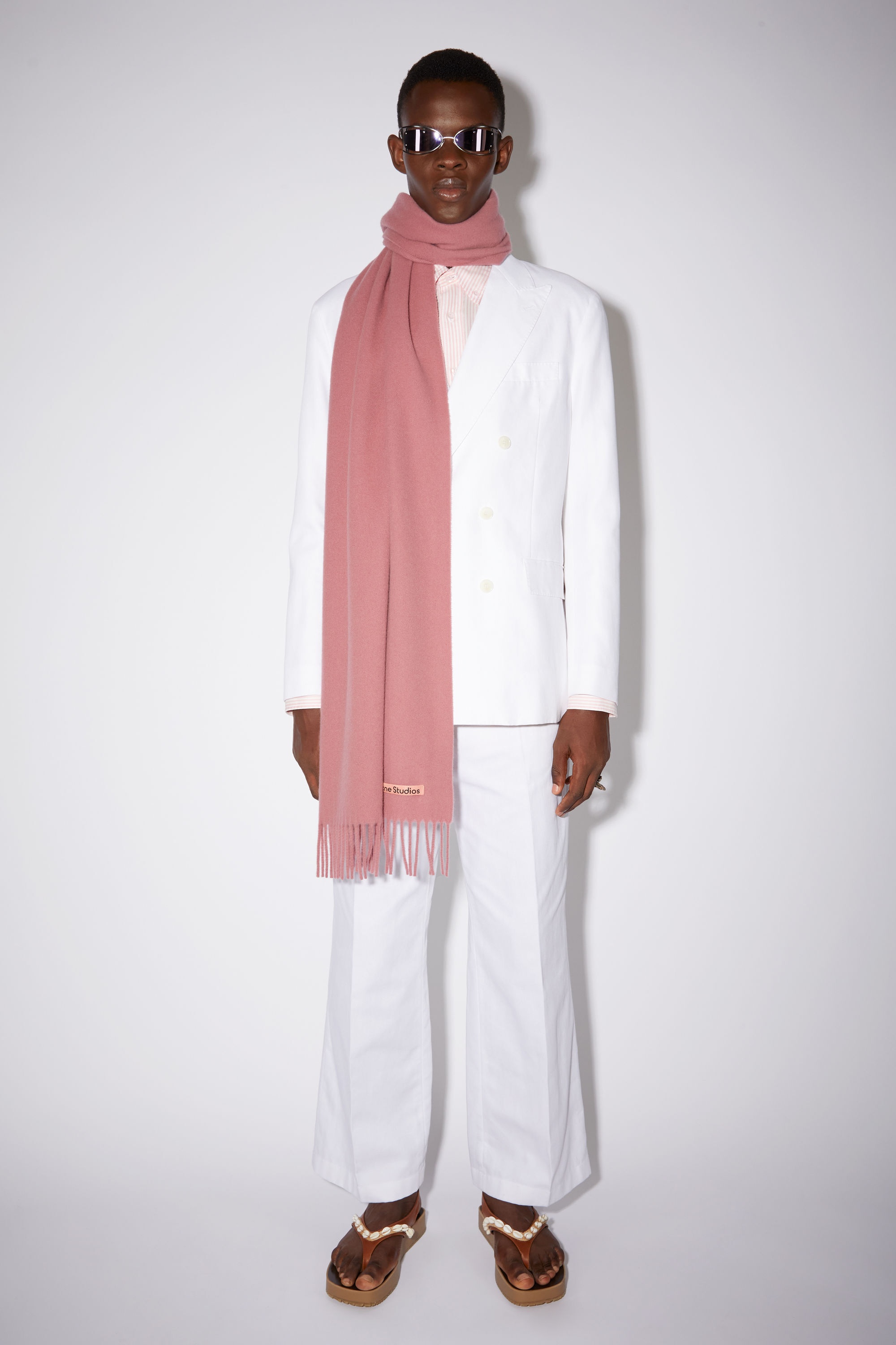 Fringed wool scarf - Raspberry pink - 3