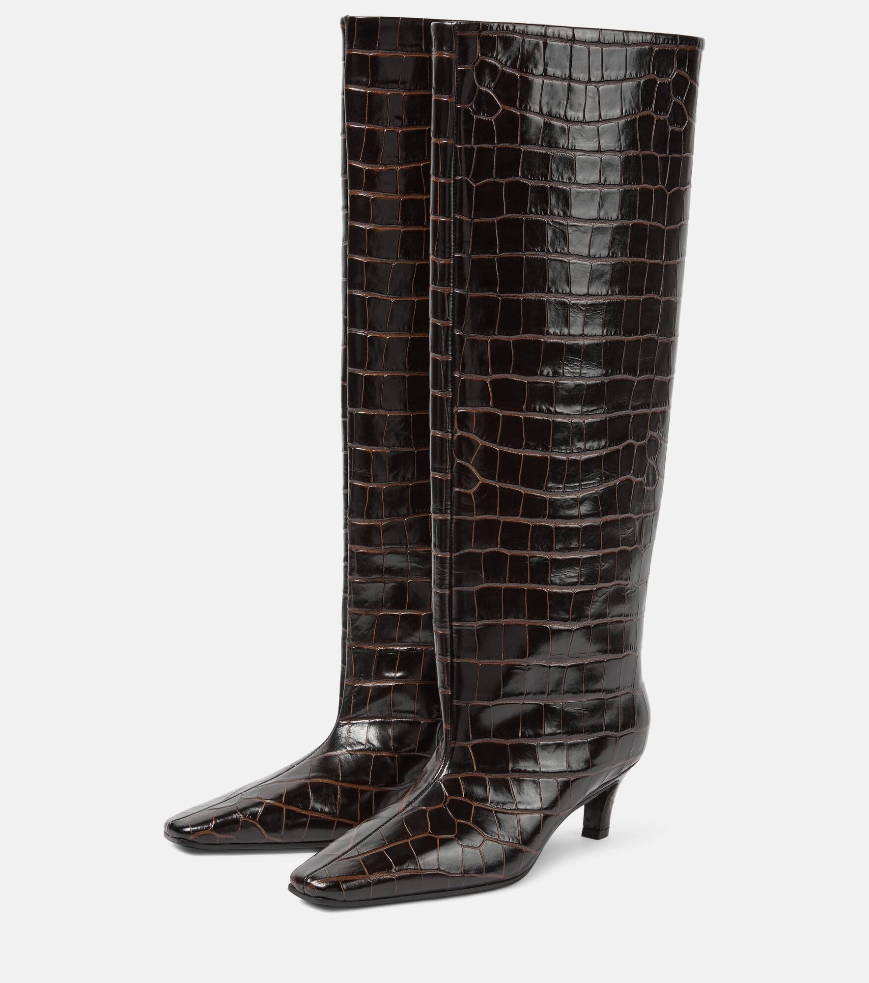 Wide Shaft croc-effect leather knee-high boots - 5