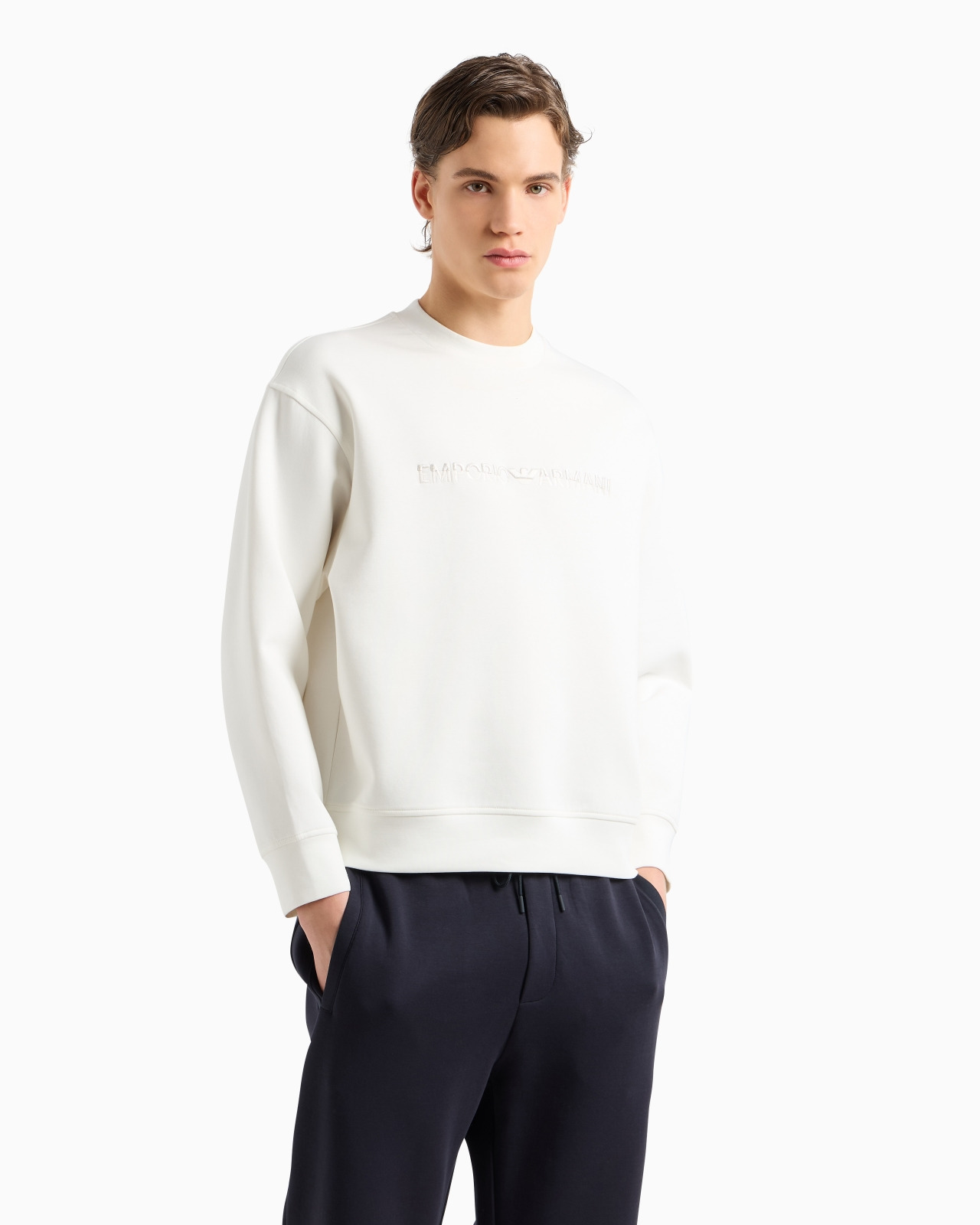 DOUBLE-JERSEY SWEATSHIRT WITH EMBOSSED EMBROIDERED LOGO - 4