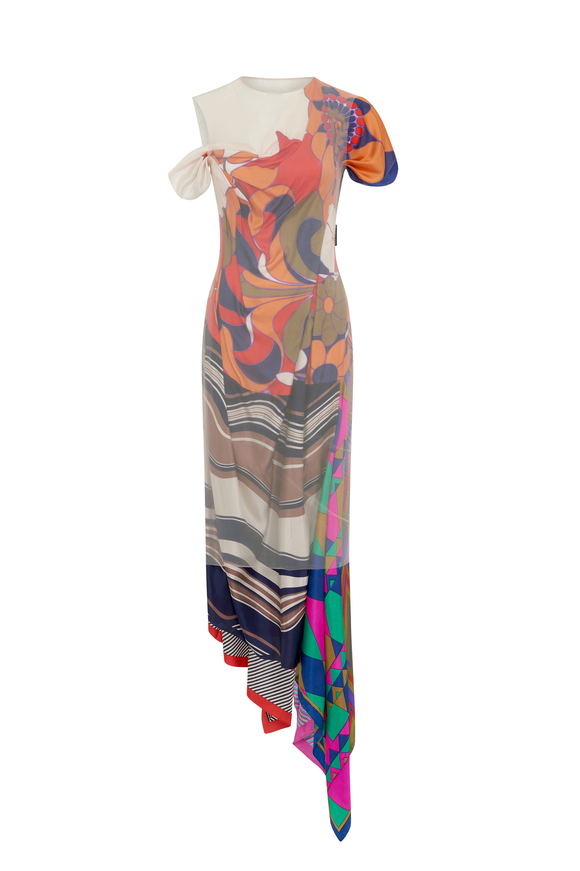 Regenerated Silk Scarves Long Fitted Dress - 7