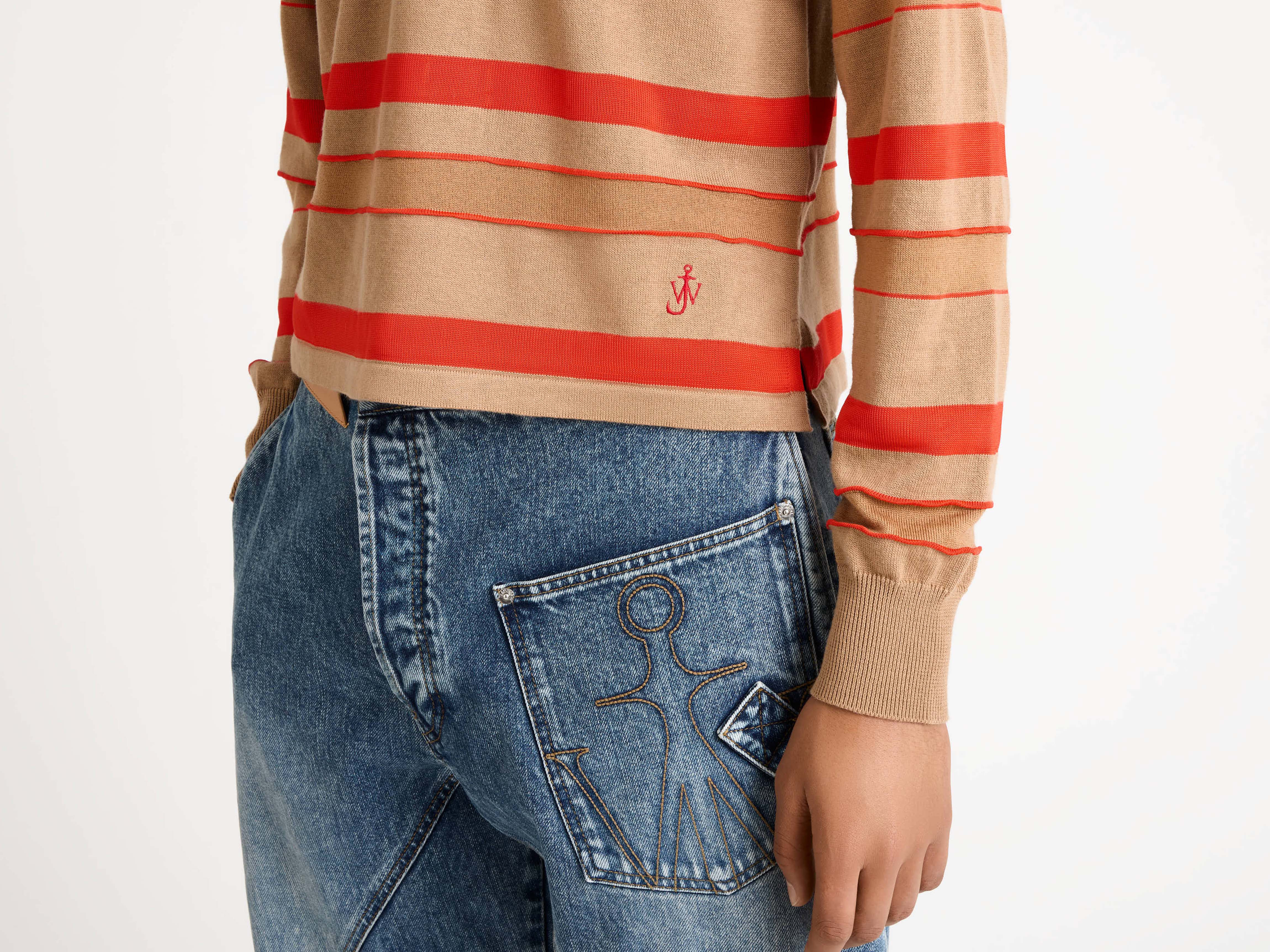KNITTED STRIPED RUGBY POLO TOP IN BISCUIT - 5