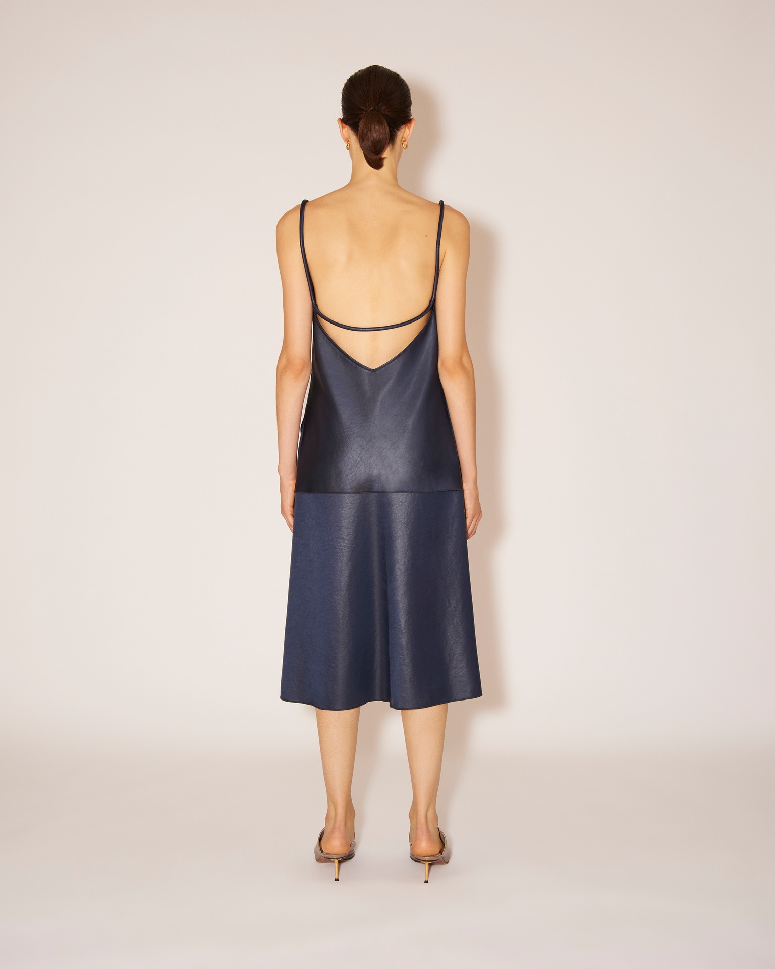 ZOYA - Glossy satin knee-length skirt - Navy - 4