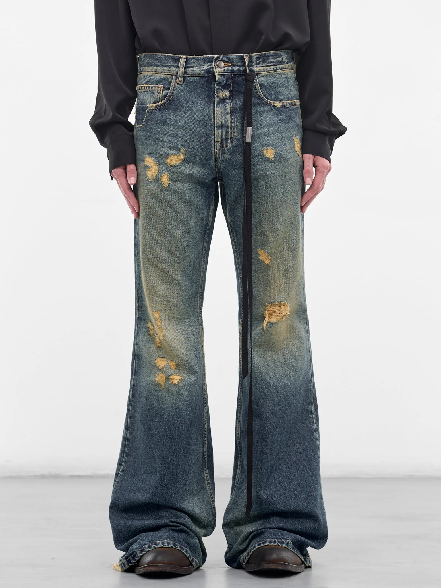 Hamo Distressed Denim Bootcut Jeans - 1