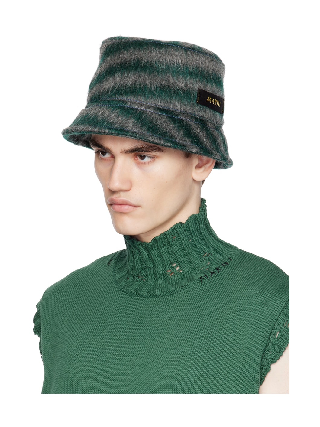Green & Gray Striped Bucket Hat - 4