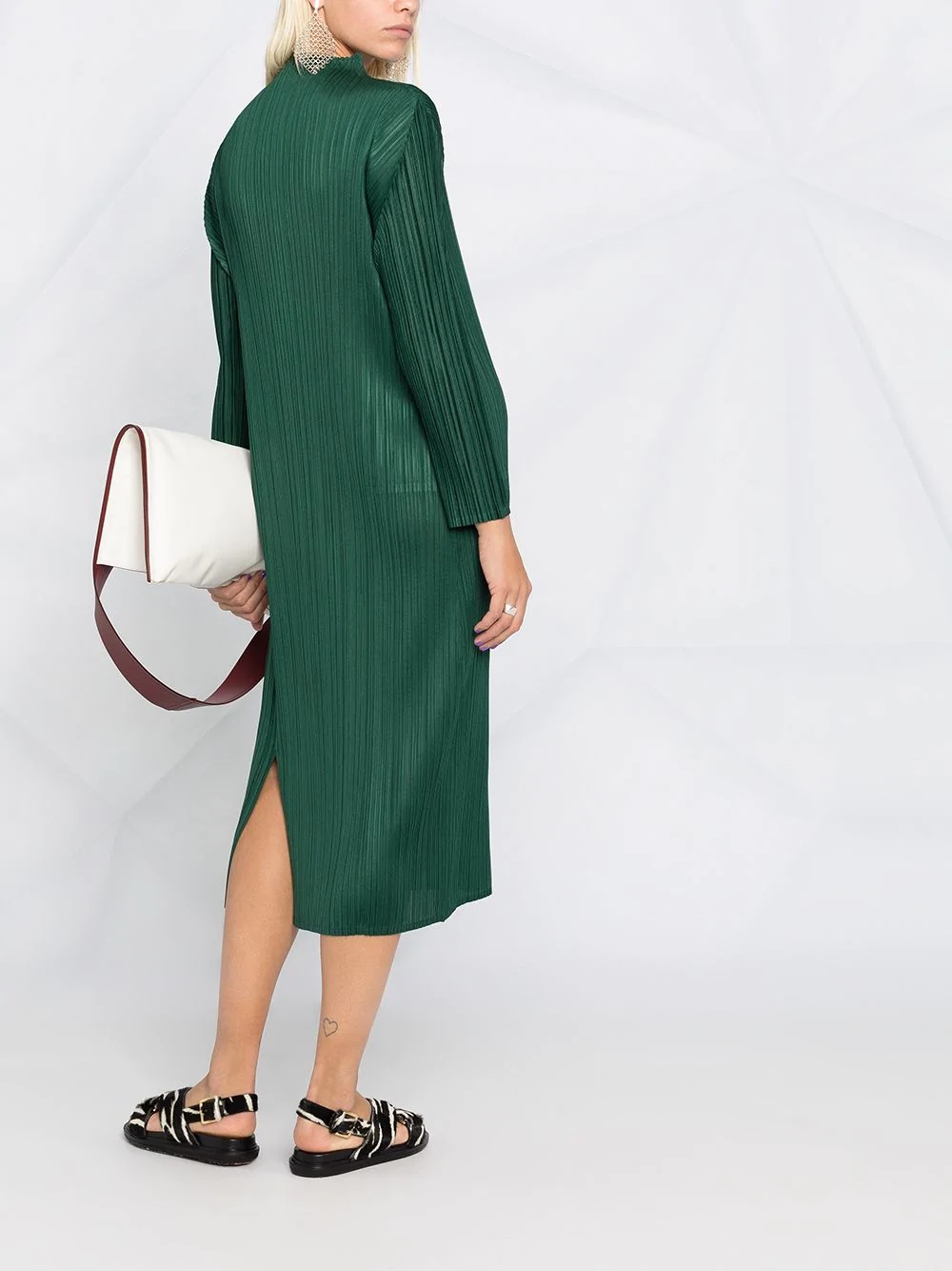 pleated long-sleeved midi dress - 4