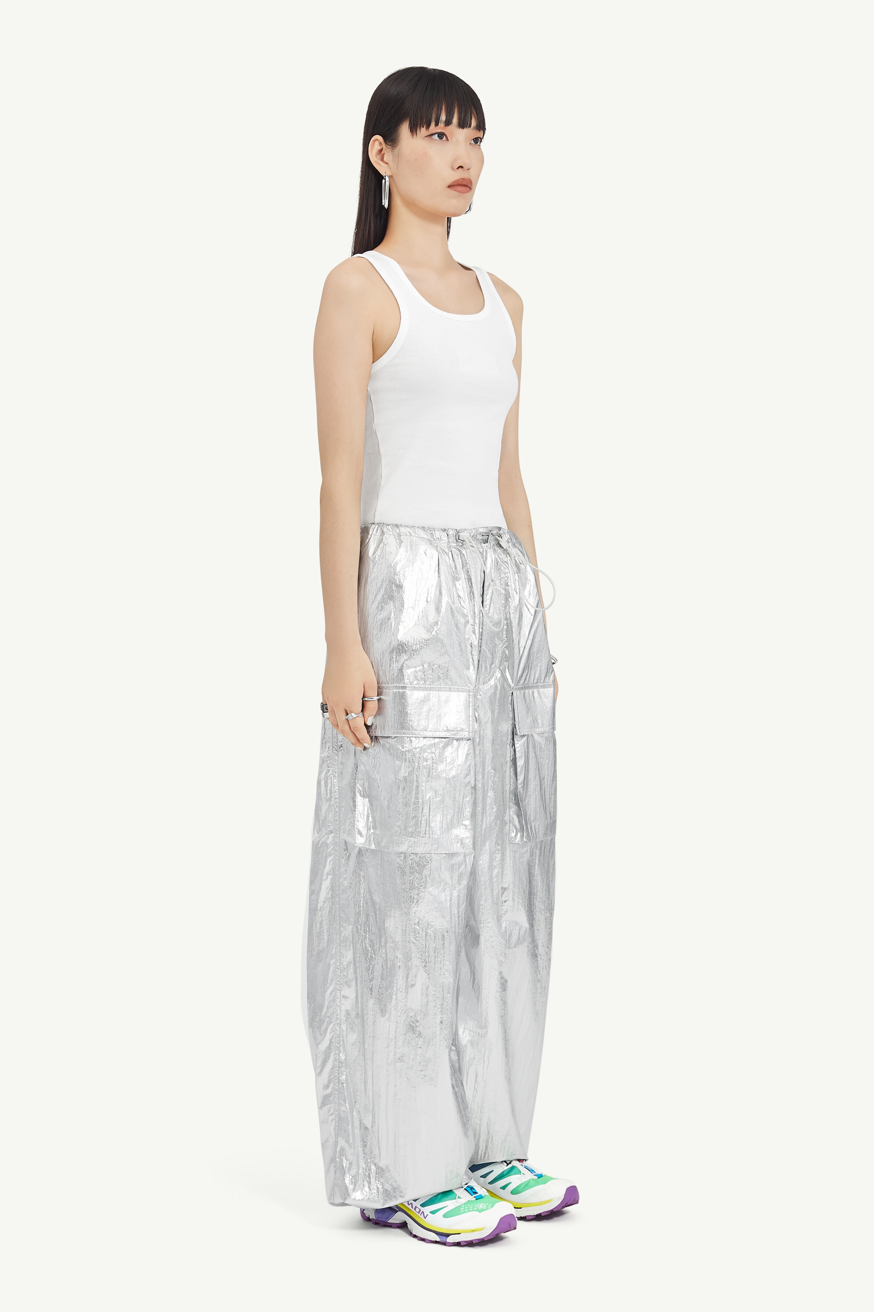 Silver Tyvek Wide-Leg Trousers - 3