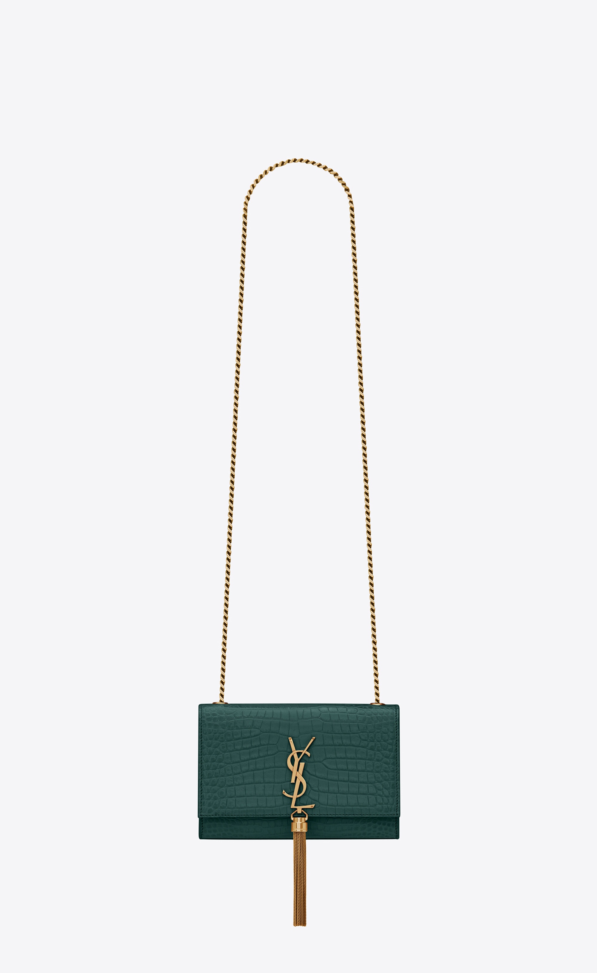 kate small chain bag with tassel in shiny crocodile-embossed leather - 1