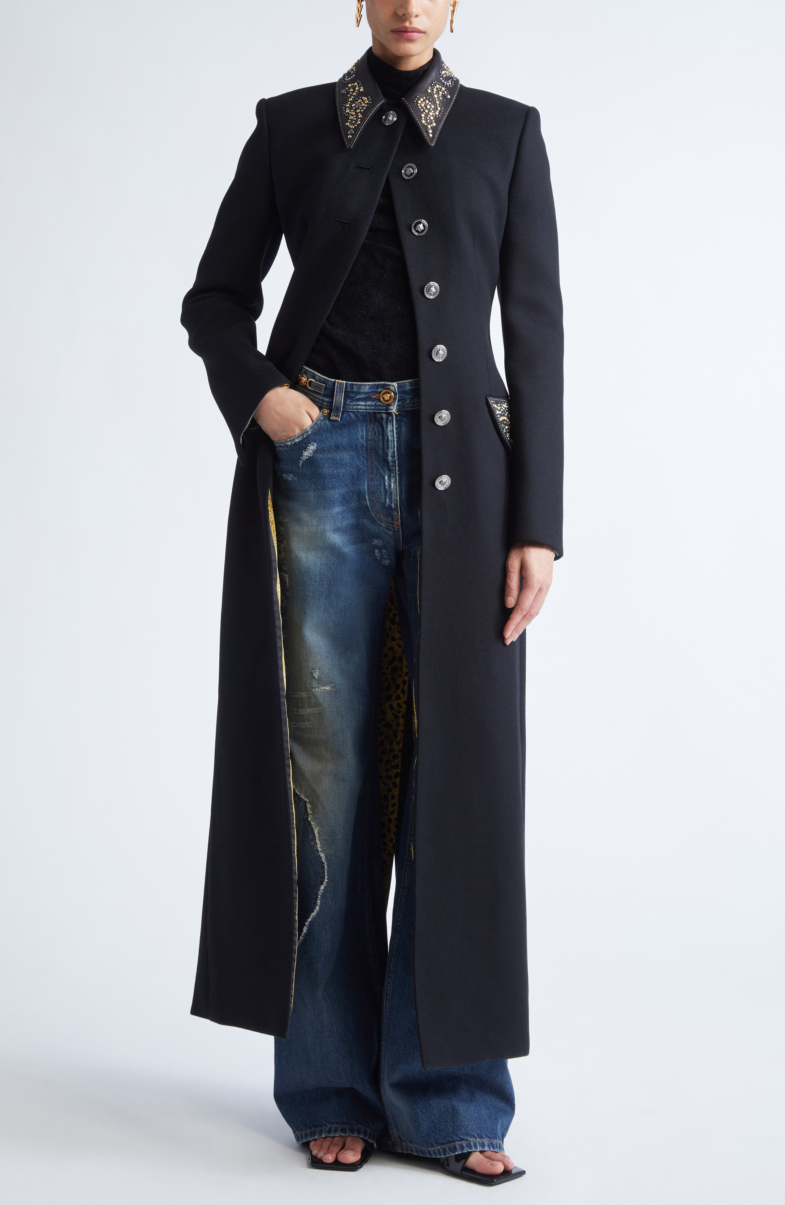 Versace Medusa '95 Distressed Boyfriend Jeans in Medium Blue at Nordstrom - 8