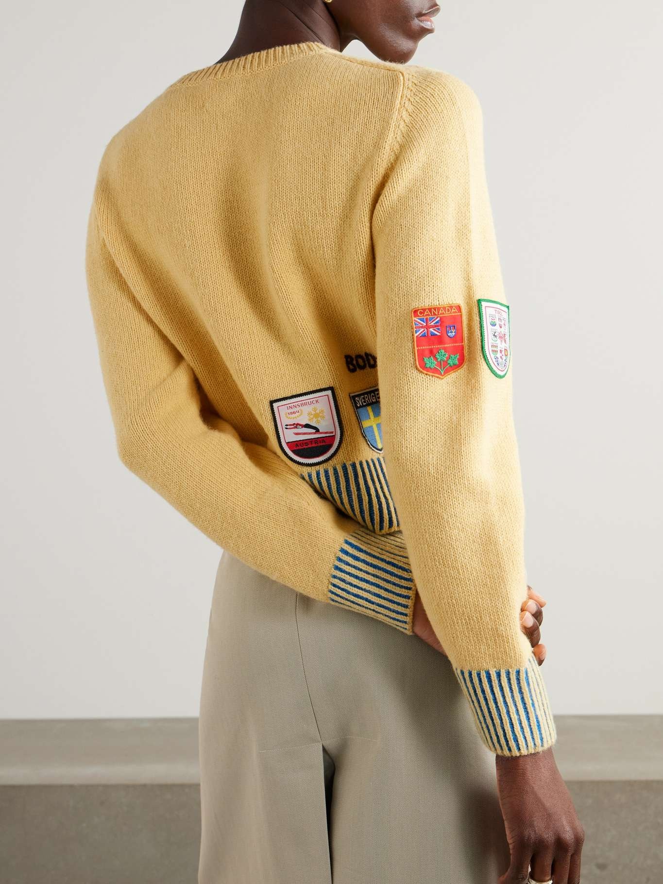 Cropped appliquéd intarsia alpaca and merino wool-blend sweater Yellow - 4