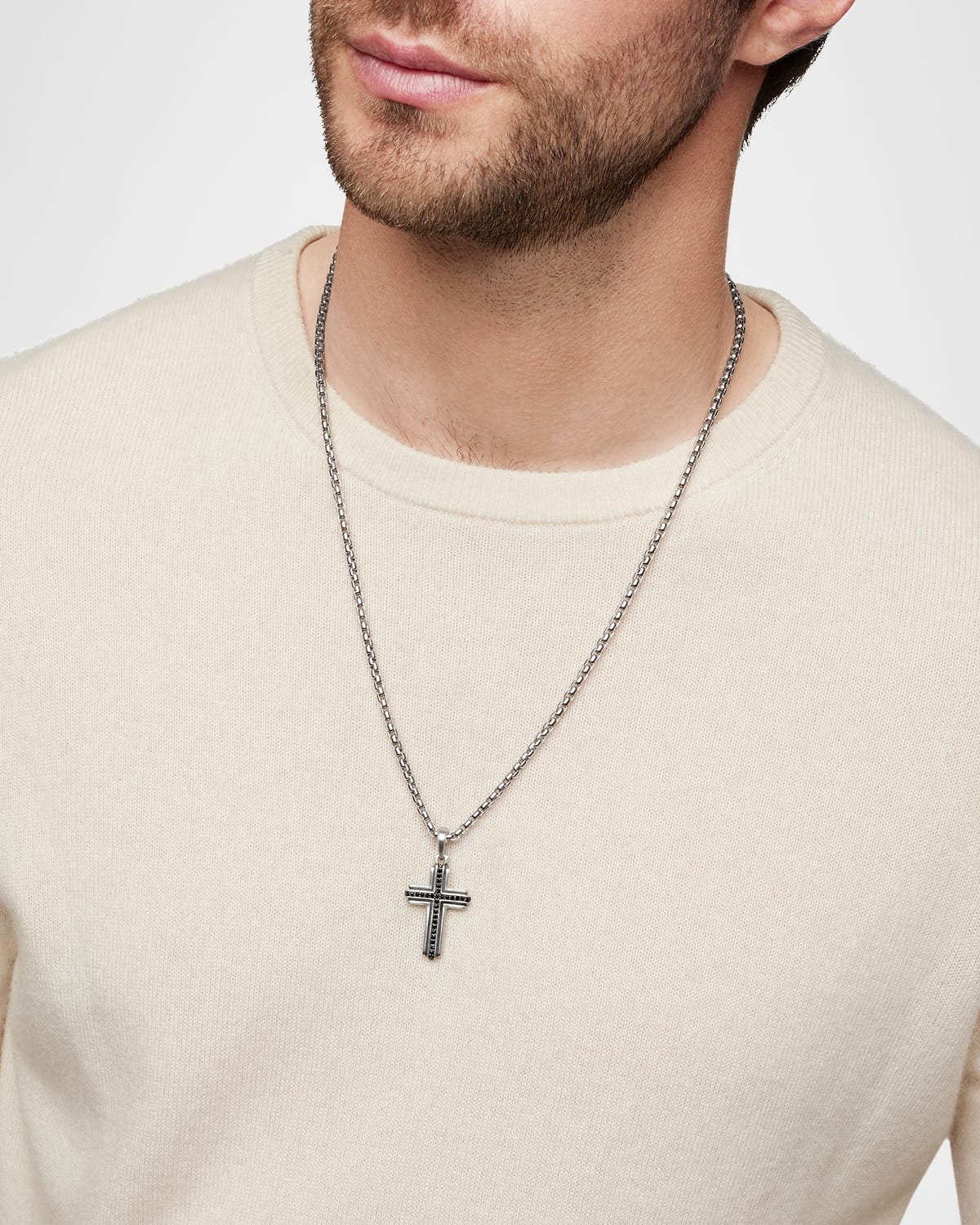 Men's Deco Cross Pendant in Silver, 34mm - 6