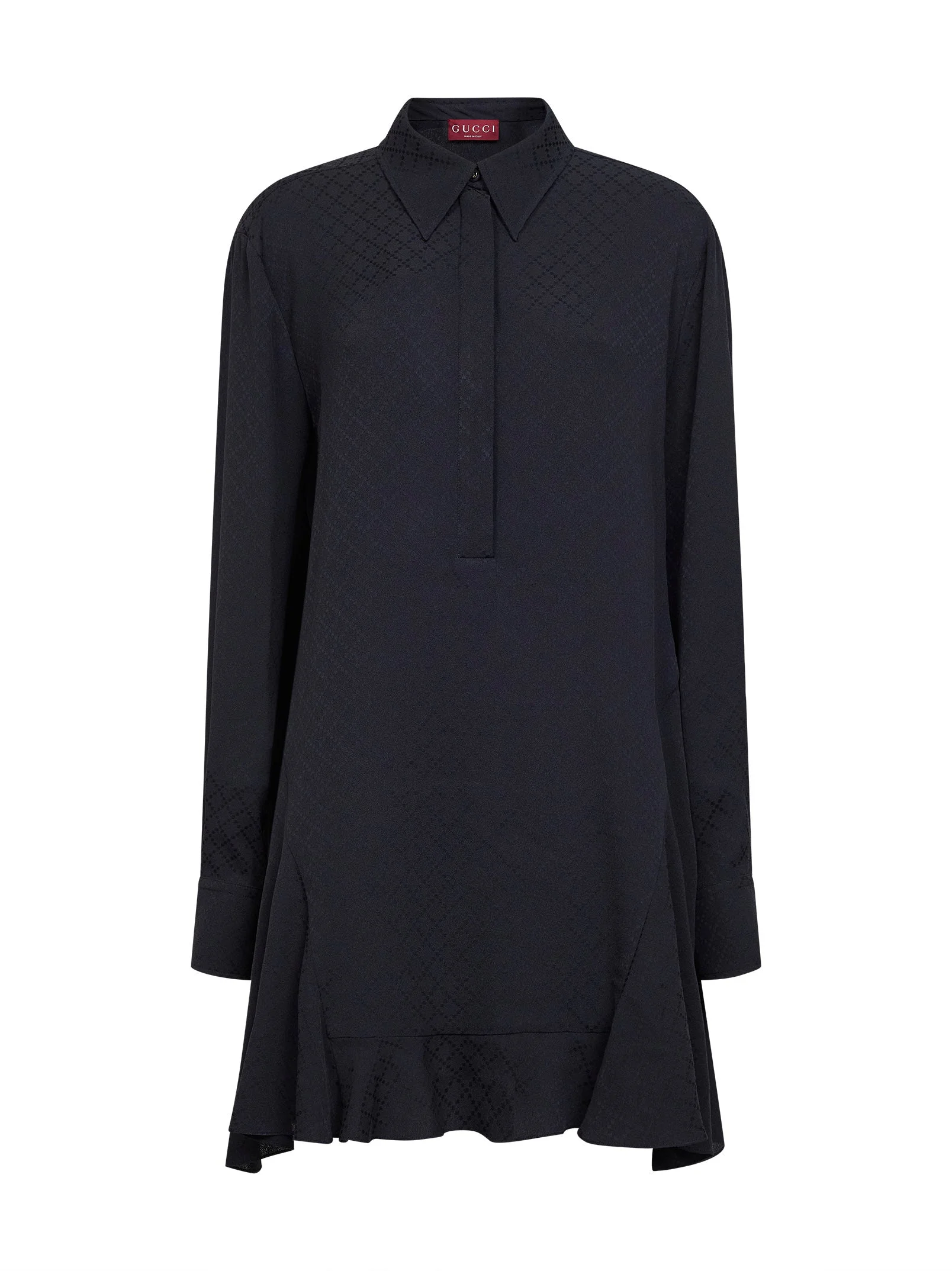 Gucci Women Dark Blue Jacquard Silk Blend Mini Shirt Dress - 1