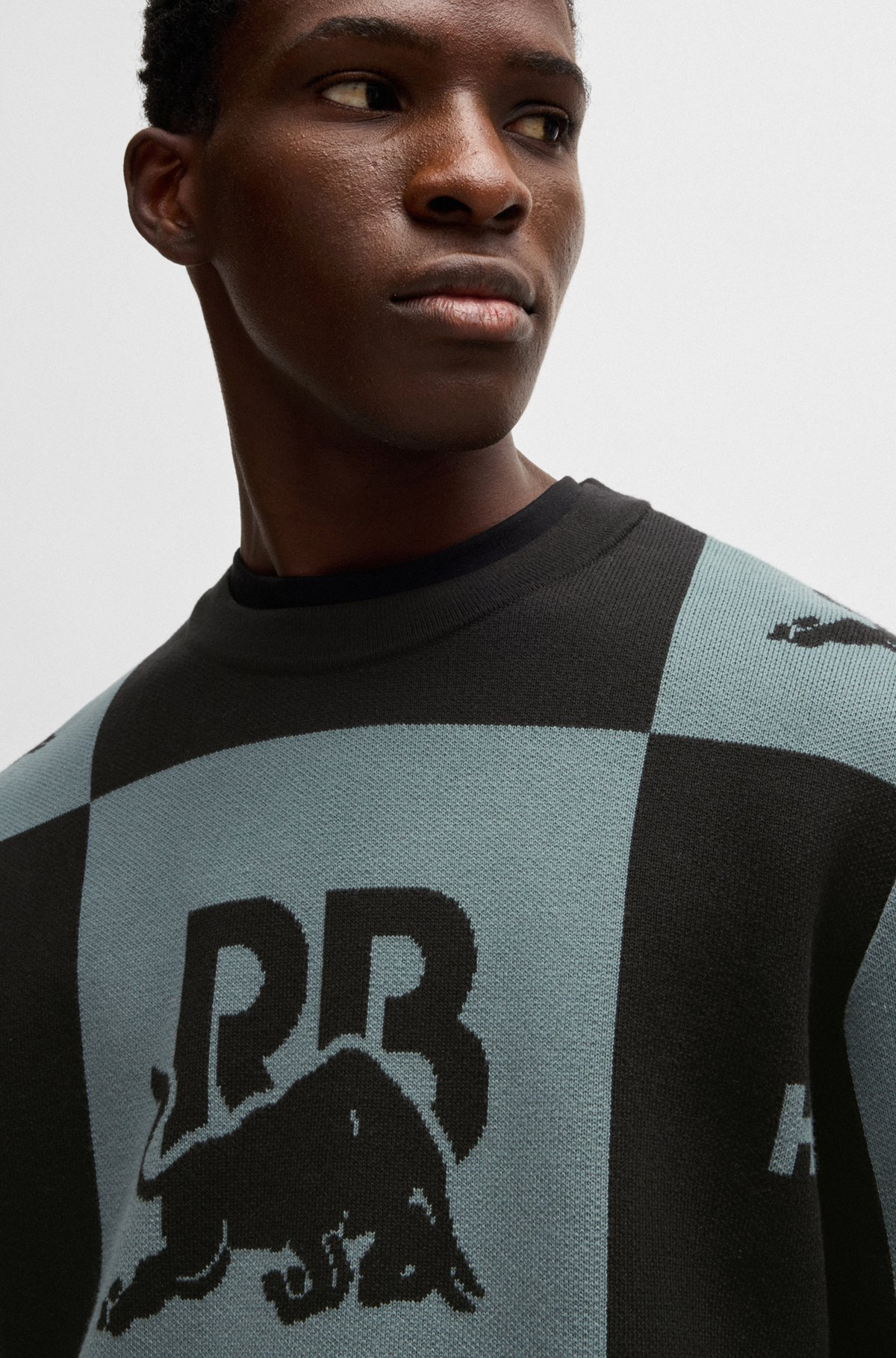 HUGO X RB CHECKERBOARD COTTON SWEATER WITH BULL MOTIF - 3